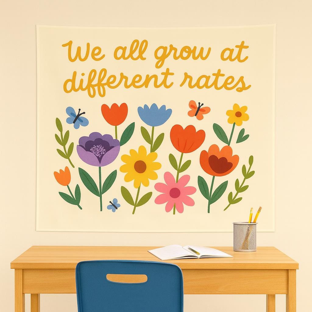 Special Education Classroom Tapestry – Growth Mindset Wall Art – Colorful Flower Banner for Teachers, Kids, or Counseling Room