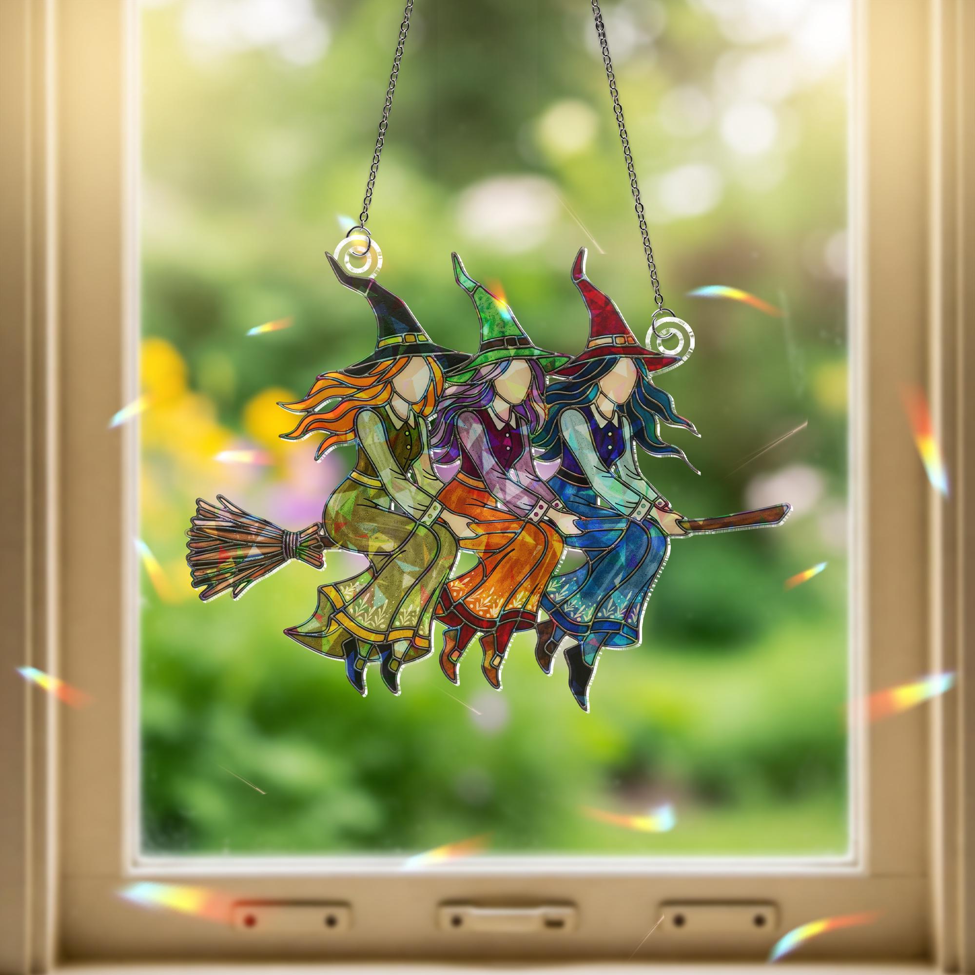 Witch Trio Suncatcher – Holographic Acrylic Window Decor – Halloween Witchy Gift – Witches Hanging for Magic Lovers