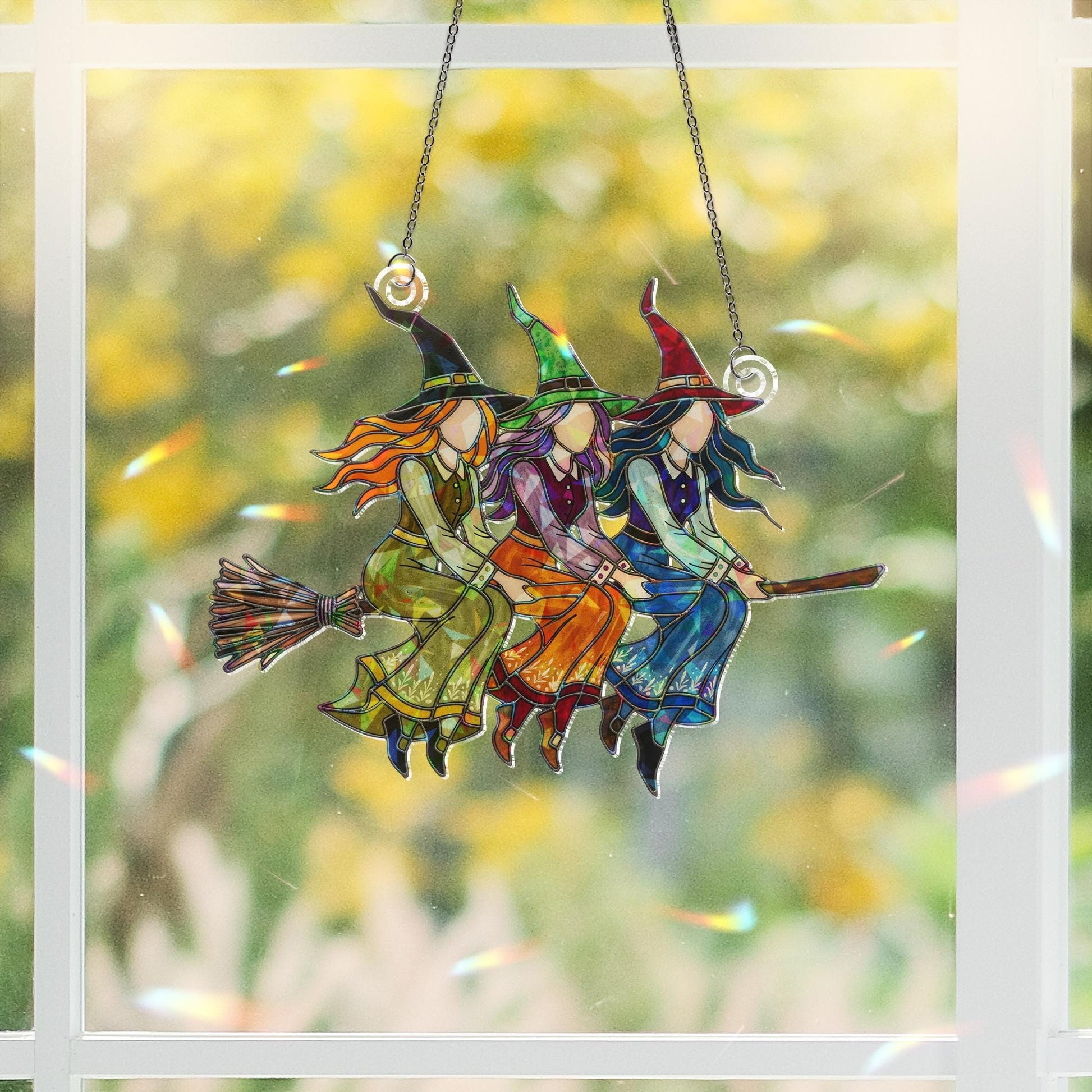 Witch Trio Suncatcher – Holographic Acrylic Window Decor – Halloween Witchy Gift – Witches Hanging for Magic Lovers