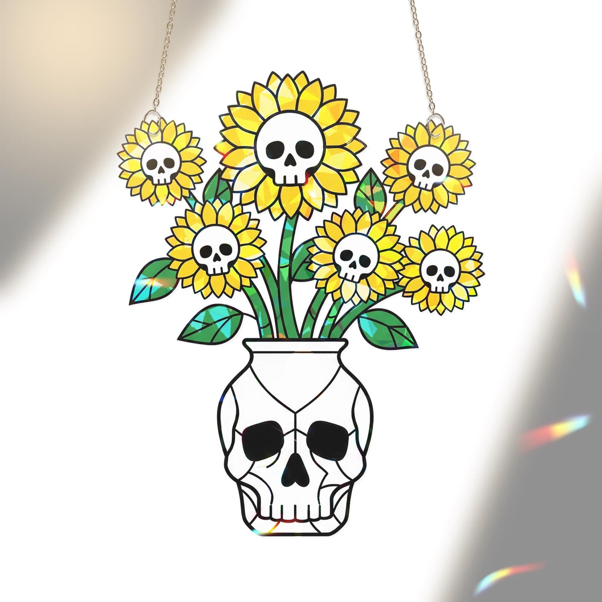 Skull Sunflower Acrylic Suncatcher, Suncatcher Spooky Flower Window Hanging, Gothic Halloween Home Decor, Halloween Decor Gift