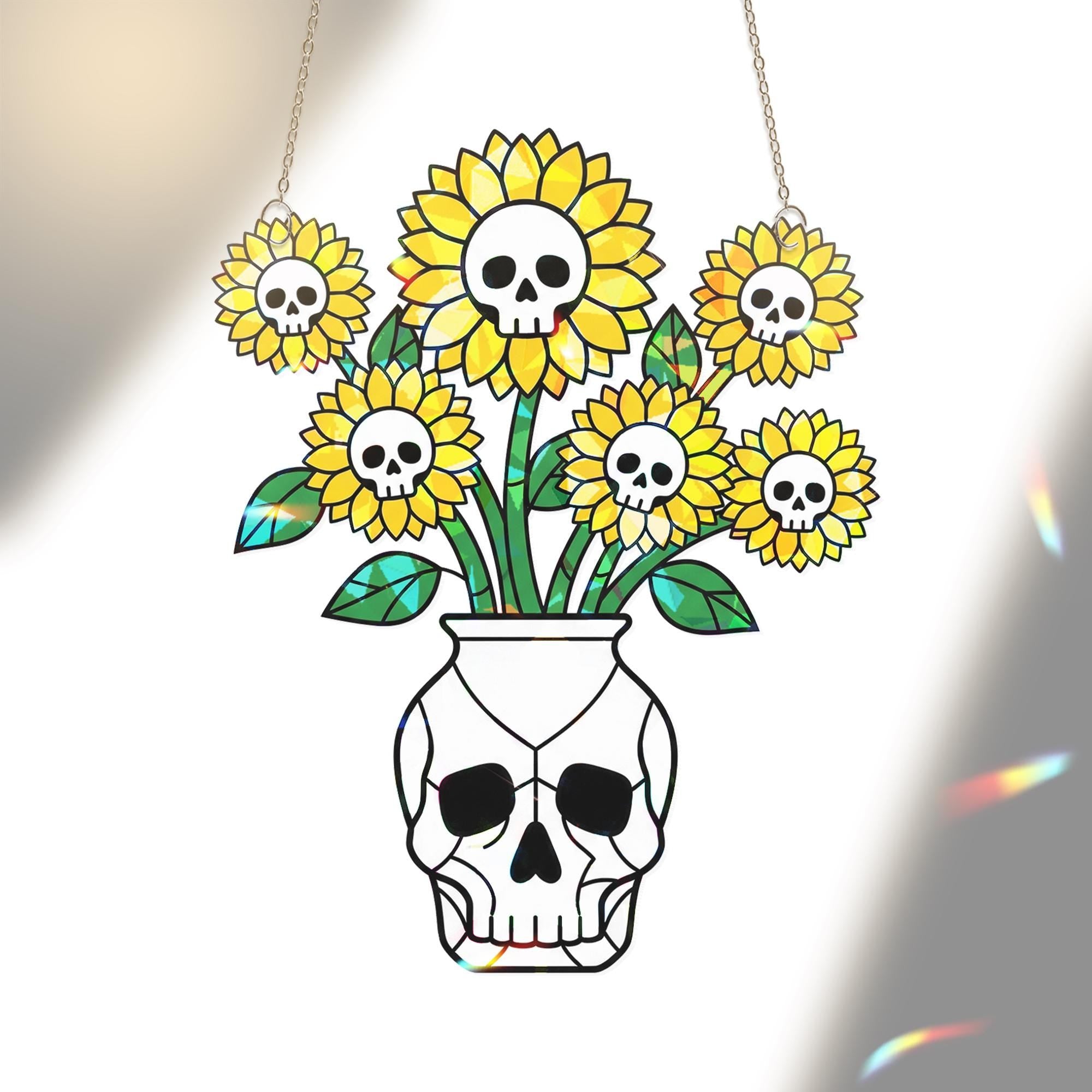 Skull Sunflower Acrylic Suncatcher, Suncatcher Spooky Flower Window Hanging, Gothic Halloween Home Decor, Halloween Decor Gift