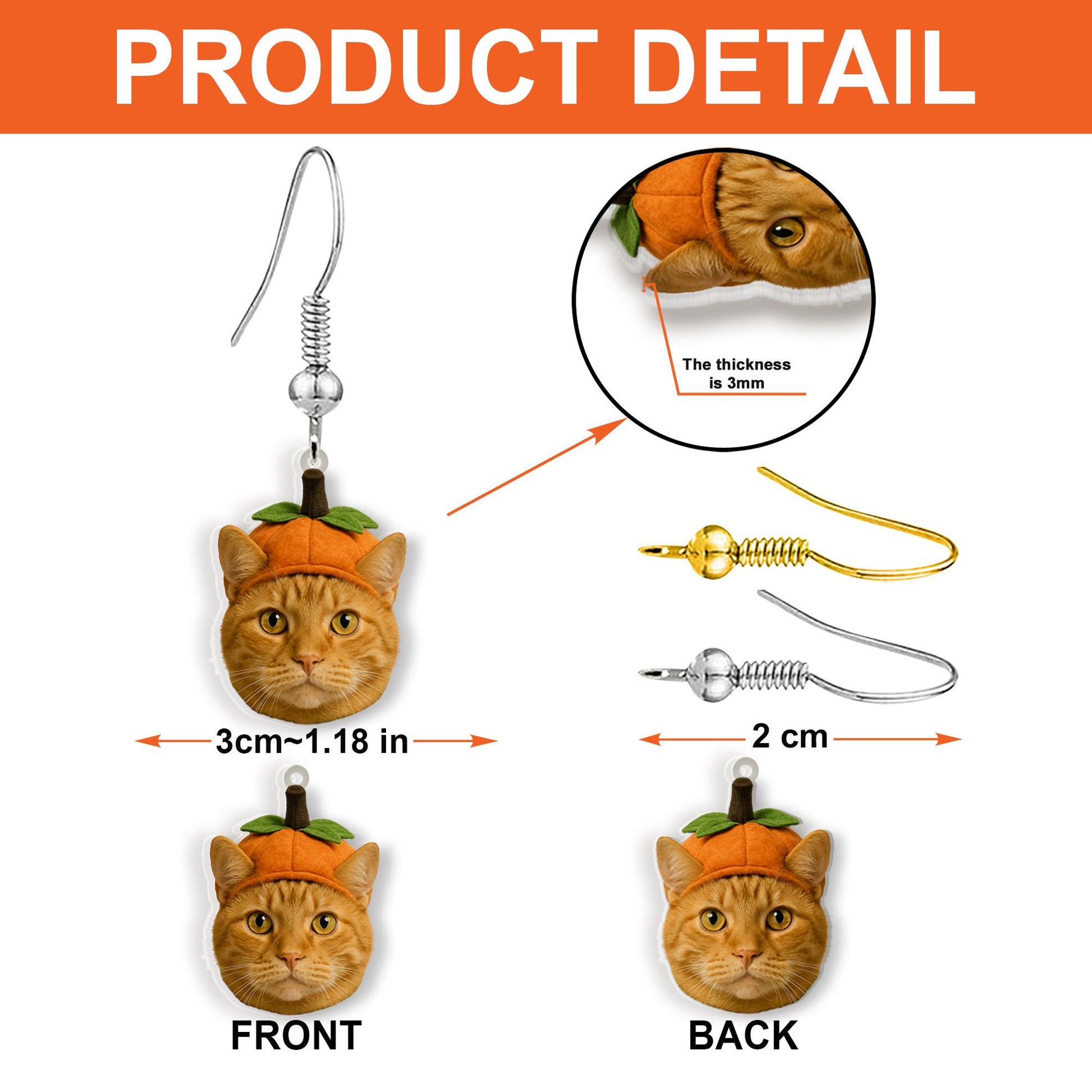 Custom Pet Photo Earrings – Personalized Cat or Dog Jewelry – Funny Fall Earrings – Pet Lover Gift – Halloween Pet Keepsake