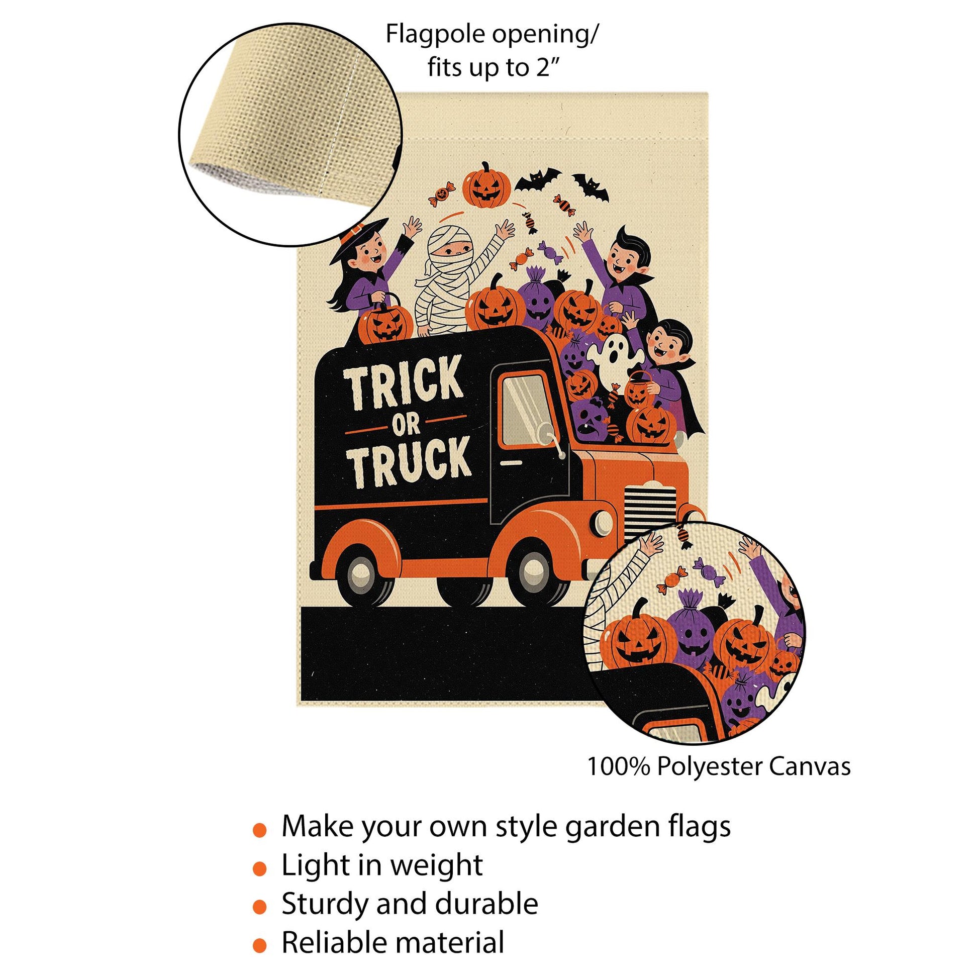 Trick or Truck Halloween Pumpkin Truck Flag – Kids Costume Truck Garden Decor