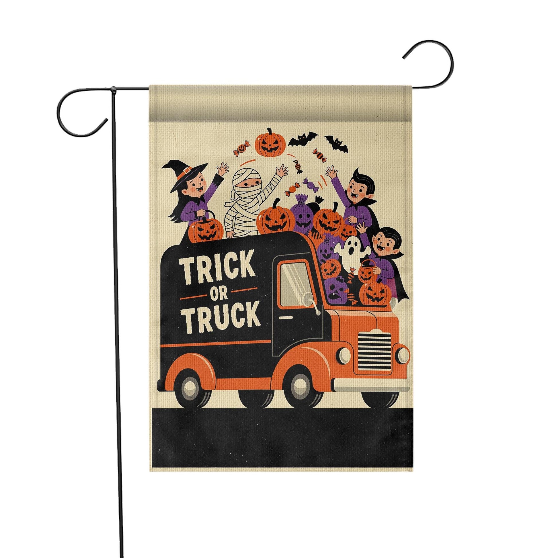Trick or Truck Halloween Pumpkin Truck Flag – Kids Costume Truck Garden Decor