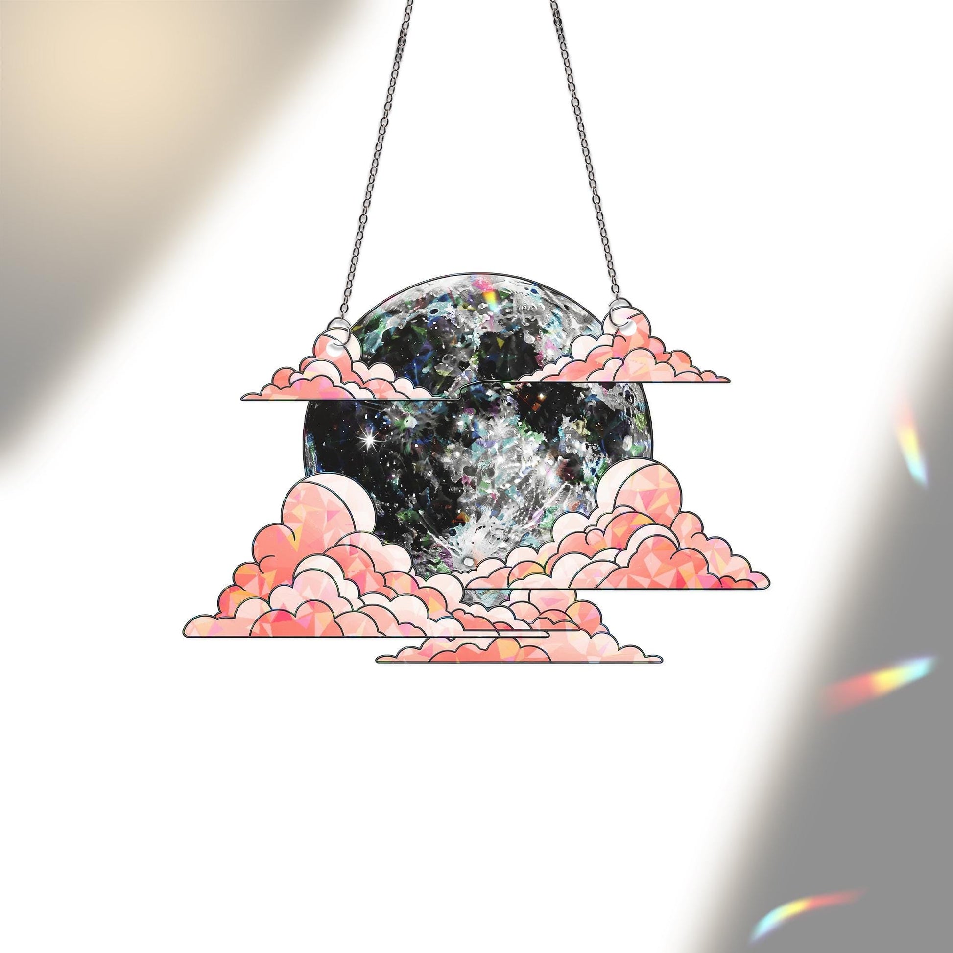 Celestial Moon & Clouds Holographic Suncatcher – Prism Window Hanging, Hologram Moon Decor, Dreamy Light Catcher for Home and Gifts