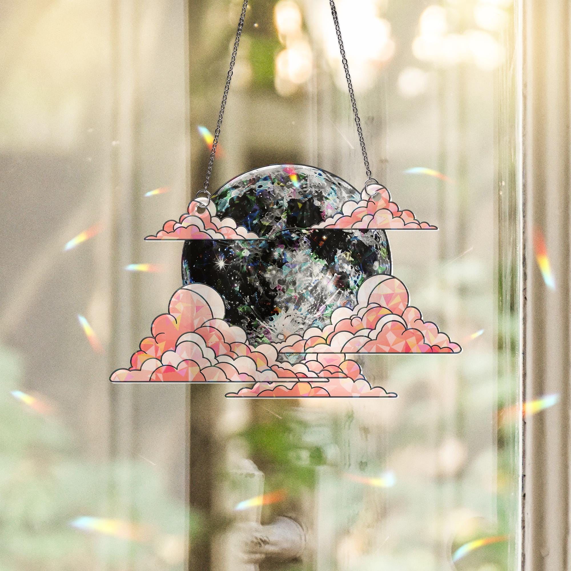 Celestial Moon & Clouds Holographic Suncatcher – Prism Window Hanging, Hologram Moon Decor, Dreamy Light Catcher for Home and Gifts