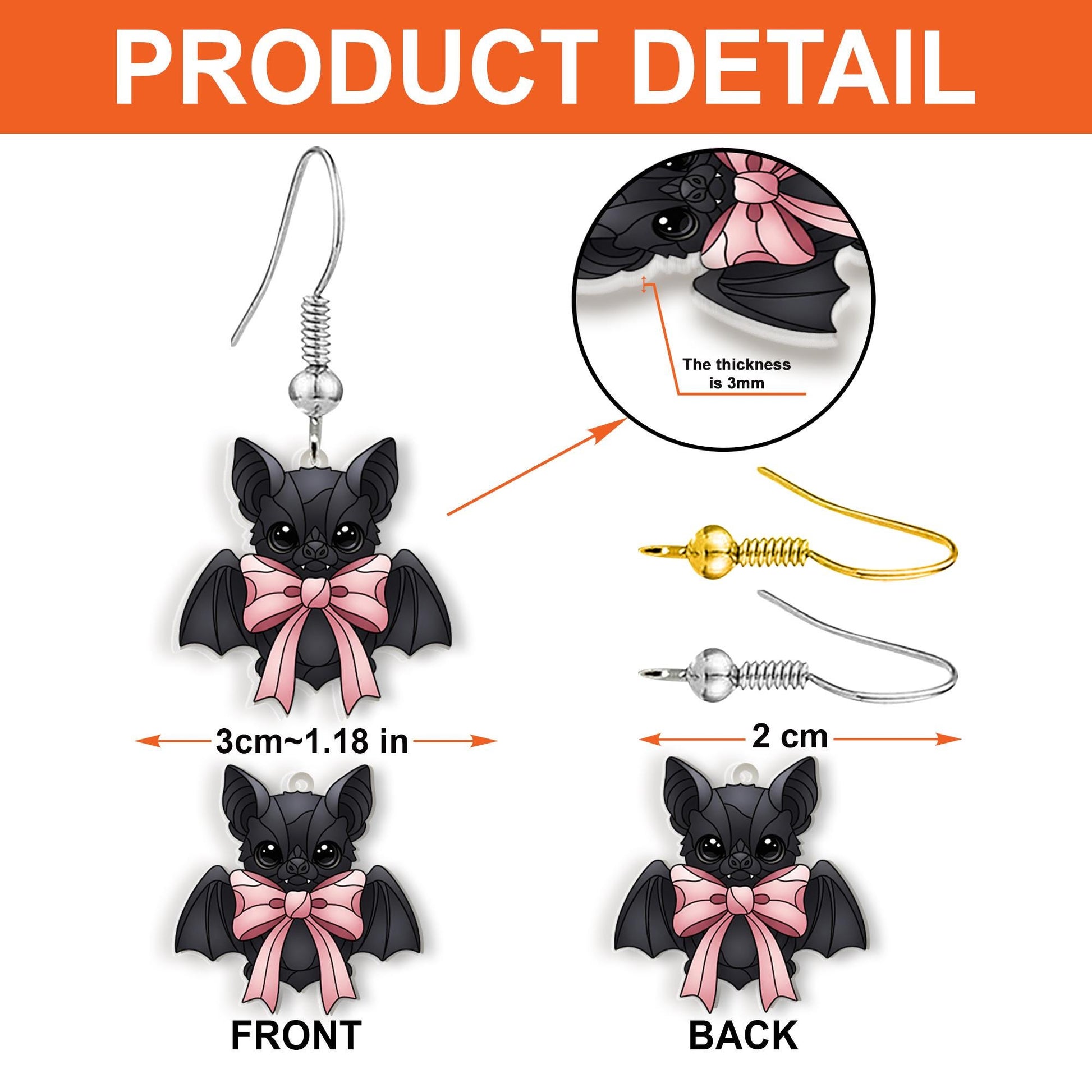 Cute Bat Earrings with Pink Bow – Gothic Halloween Dangle Jewelry, Whimsical Vampire Bat Accessory, Unique Gift for her