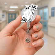 Ghost Raccoon Badge Reel – Cute Boo Raccoon ID Reel Holder, Spooky Halloween Nurse Reel, Retractable Lanyard Accessory Gift