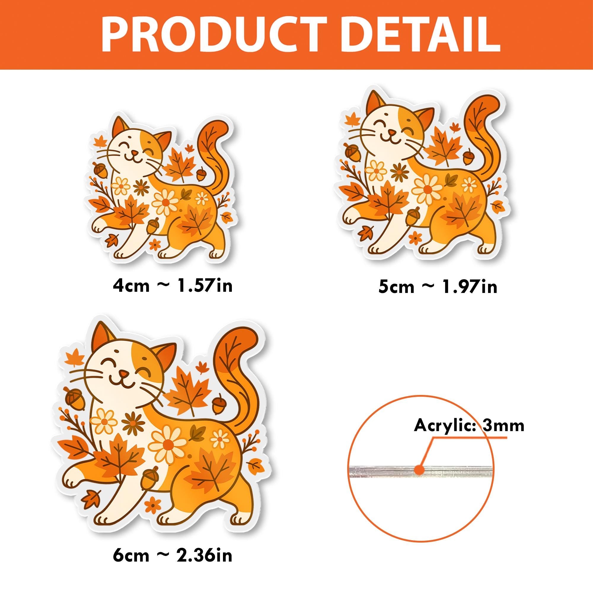 Autumn Leaves Cat Badge Reel – Fall Floral Cat ID Badge Holder, Nurse Reel, Cute Cat with Leaves Retractable Zipper Clip Gift