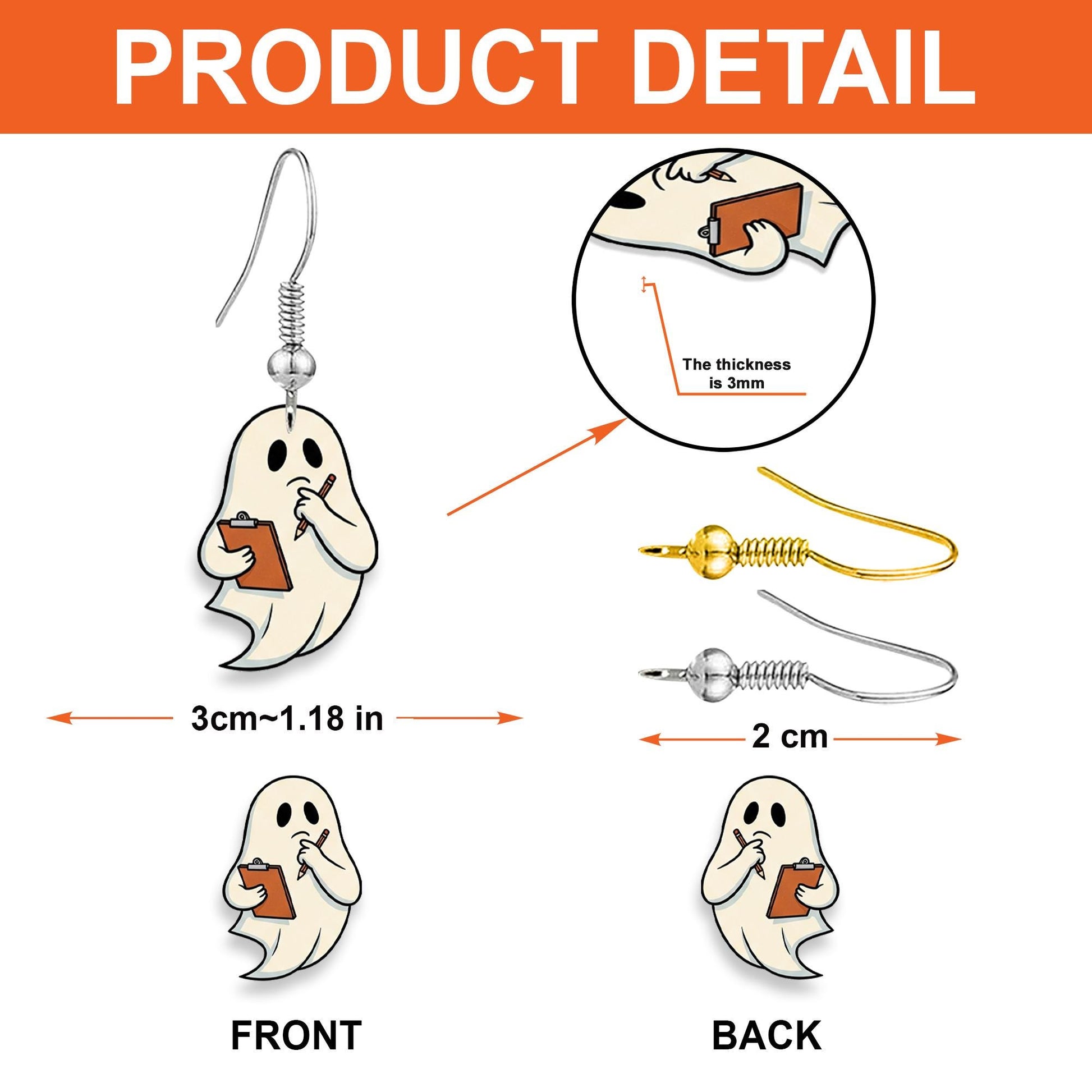 Cute Ghost With Clipboard Earrings, Funny Spooky Halloween Dangle Jewelry, Ghost Statement Earrings for Teachers and Writers, Book Lovers