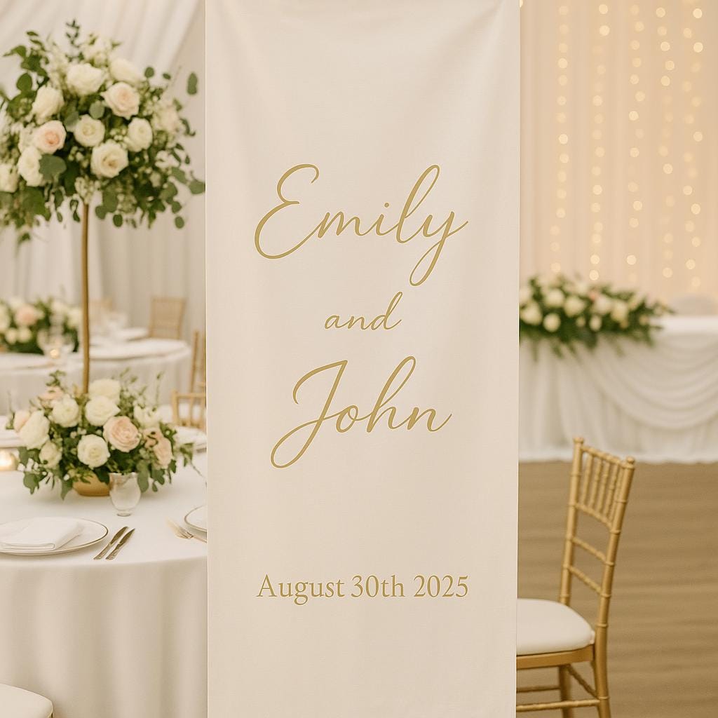 Custom Wedding Ceremony Sign with Names & Date – Personalized Elegant Hanging Banner for Outdoor or Indoor Wedding Decor