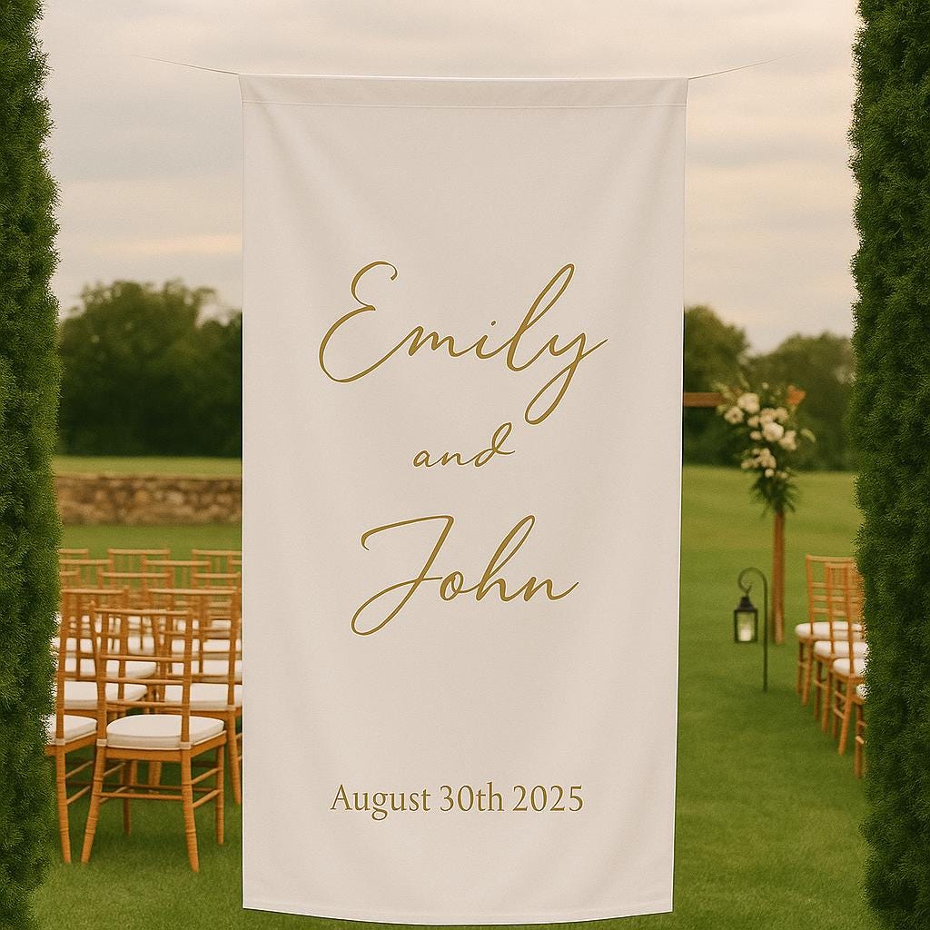Custom Wedding Ceremony Sign with Names & Date – Personalized Elegant Hanging Banner for Outdoor or Indoor Wedding Decor