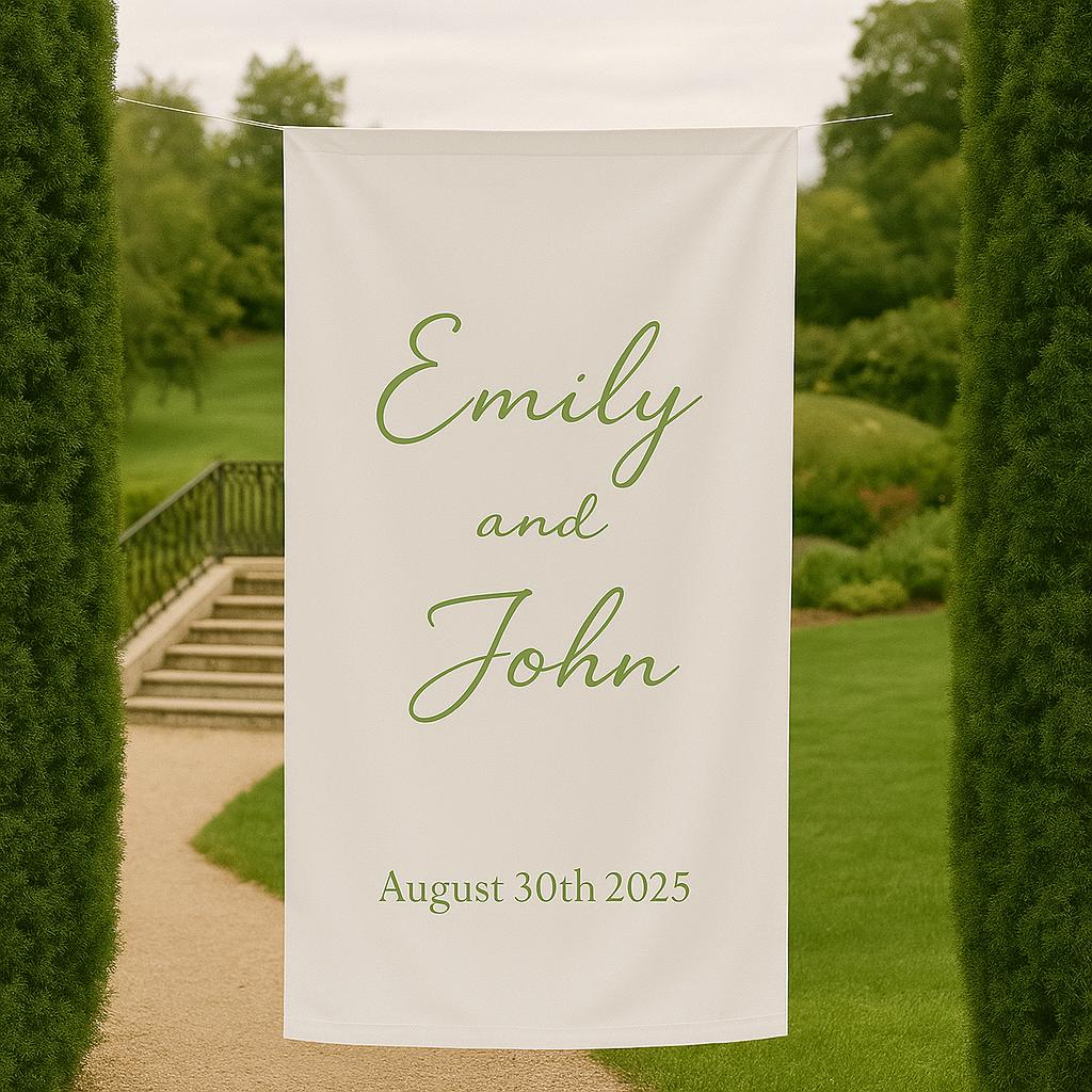 Personalized Wedding Aisle Banner with Couple’s Names & Date – Elegant Hanging Sign for Ceremony Entrance or Photo Backdrop
