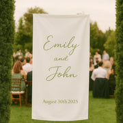 Personalized Wedding Aisle Banner with Couple’s Names & Date – Elegant Hanging Sign for Ceremony Entrance or Photo Backdrop