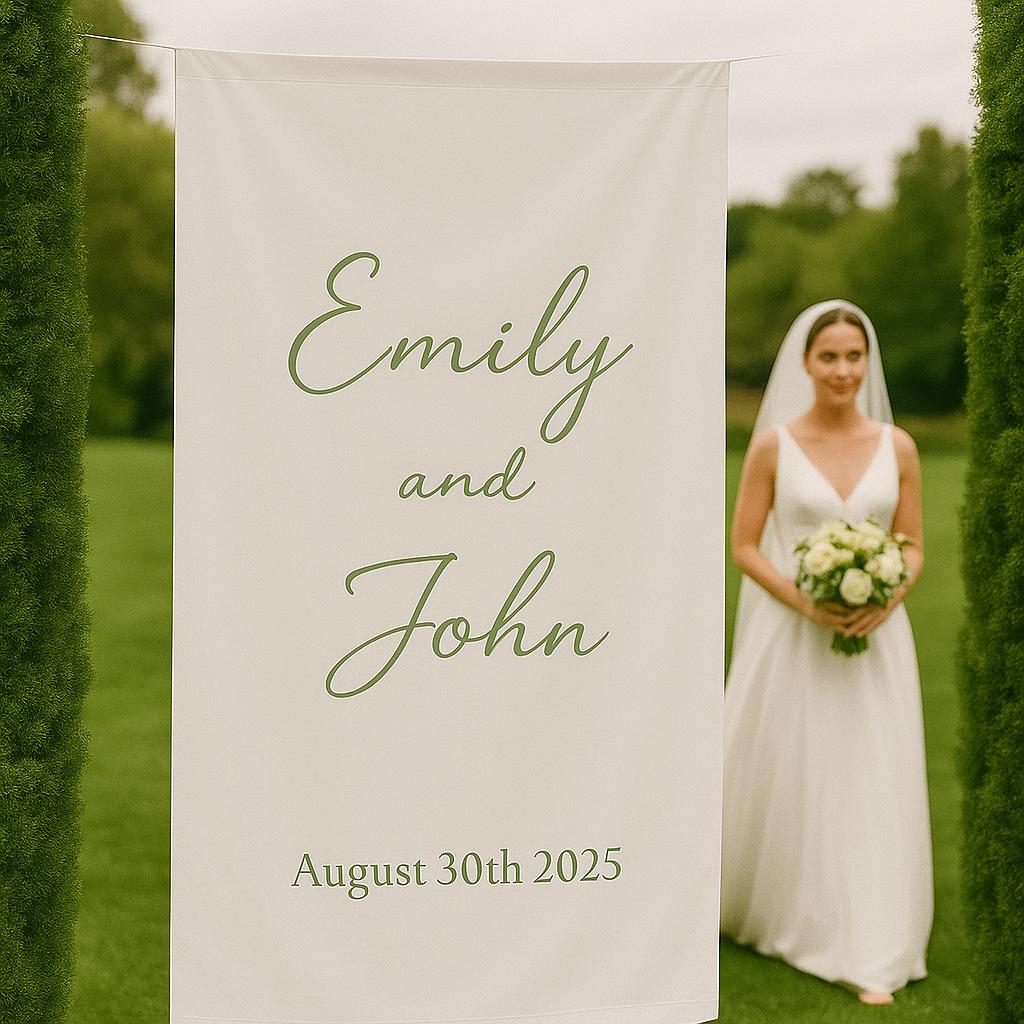 Personalized Wedding Aisle Banner with Couple’s Names & Date – Elegant Hanging Sign for Ceremony Entrance or Photo Backdrop