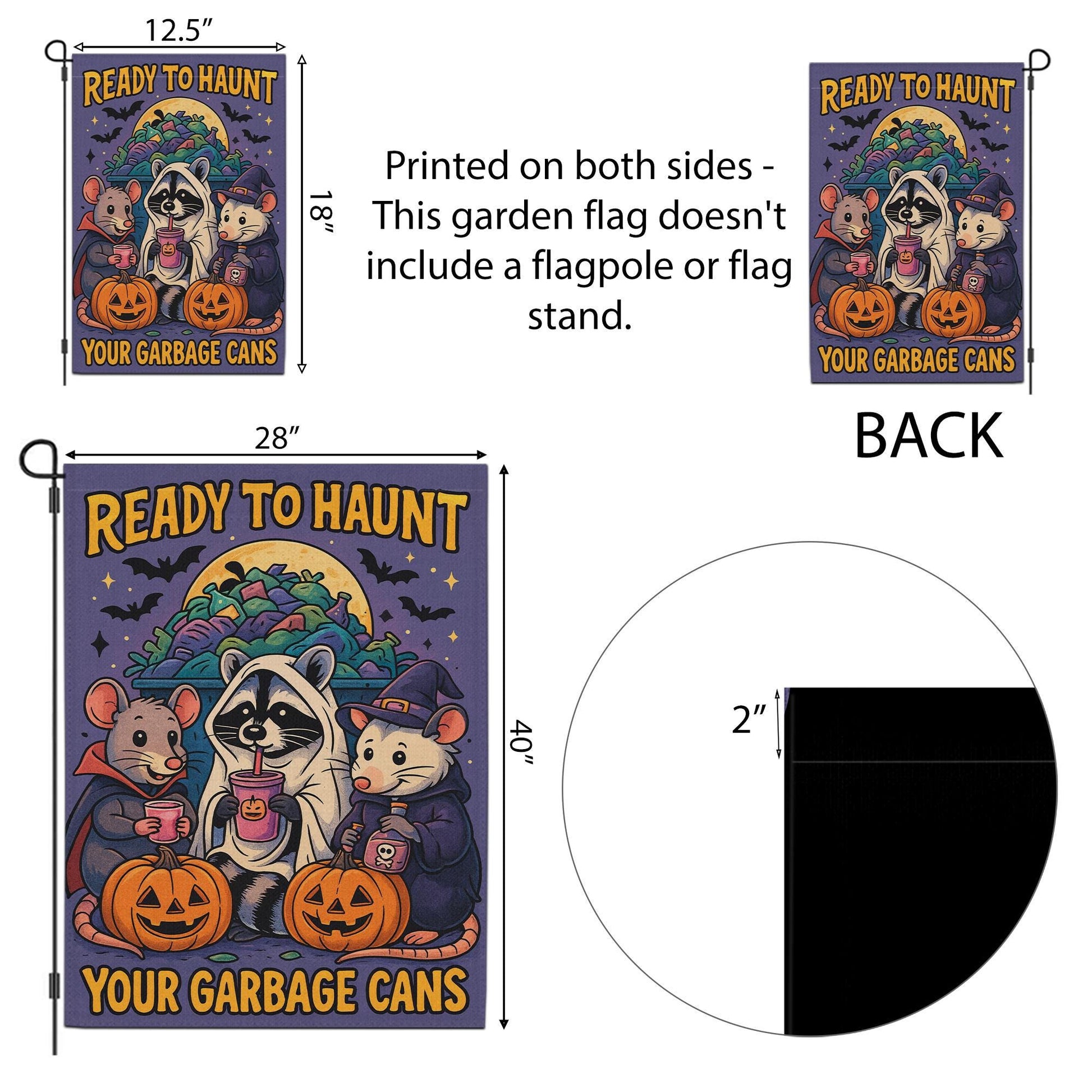 Ready to Haunt Your Garbage Cans Halloween Garden Flag | Trick‑or‑Treat Raccoons & Pumpkins Outdoor Decor