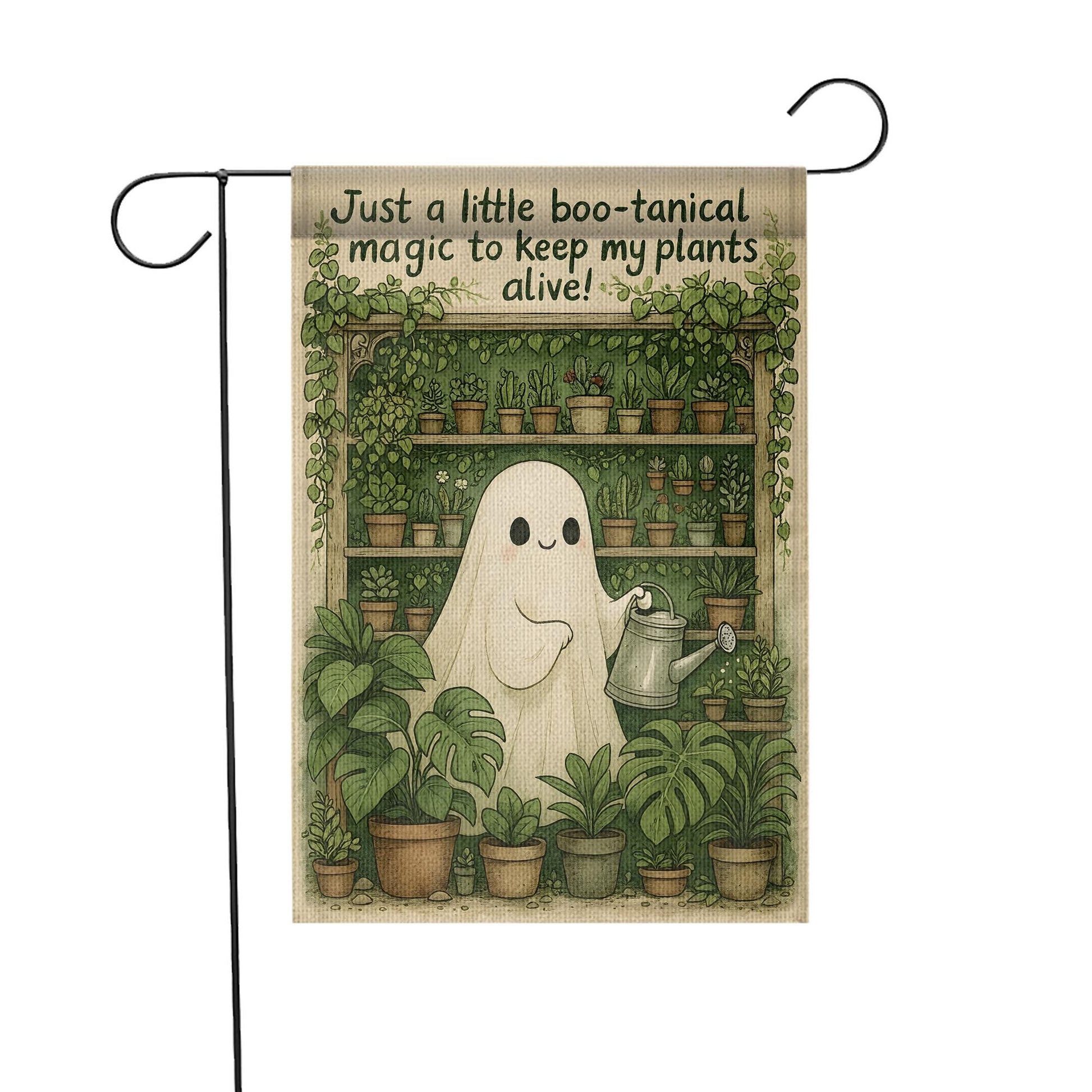 Just a Little Boo‑tanical Magic Ghost Garden Flag | Halloween Plant Lover Decor