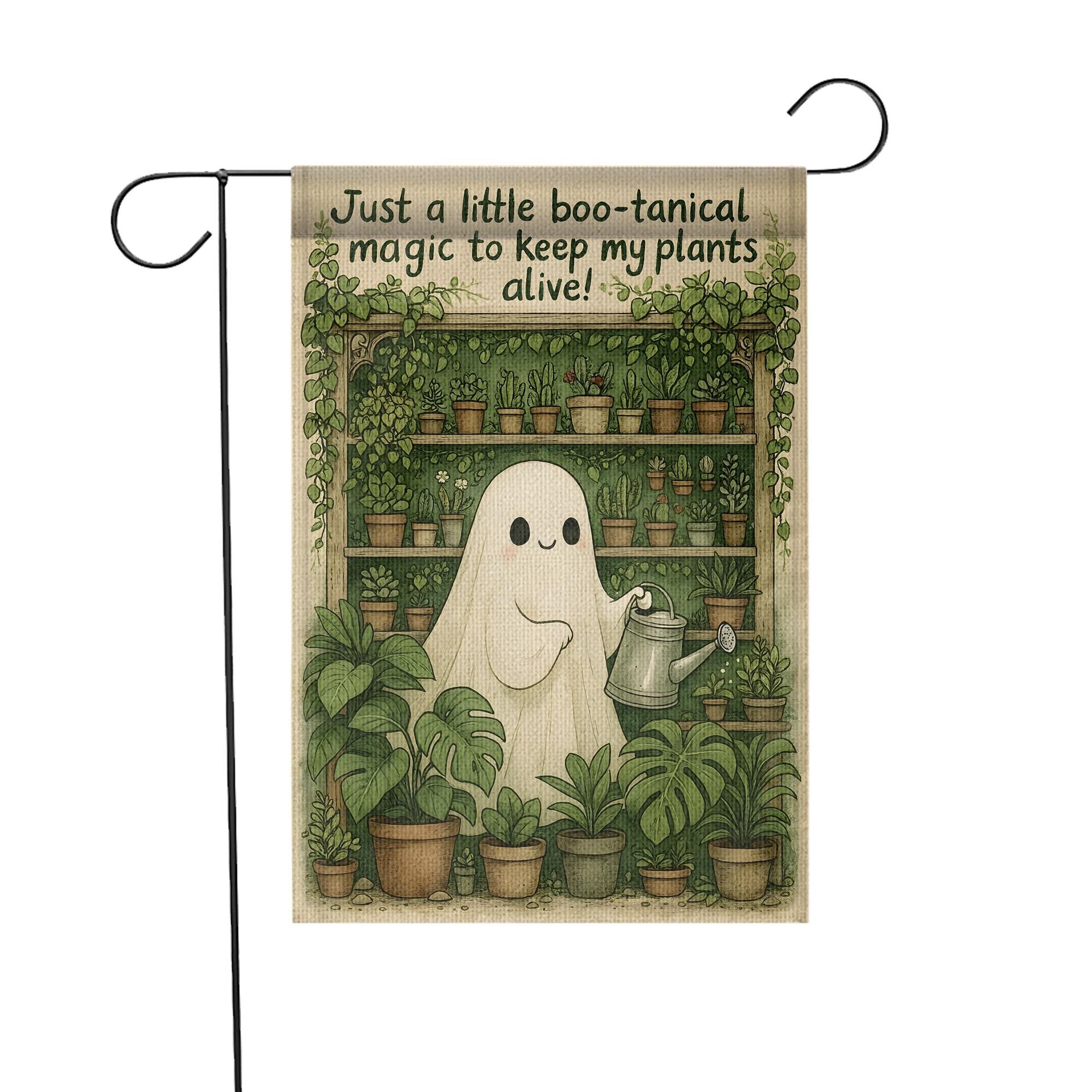 Just a Little Boo‑tanical Magic Ghost Garden Flag | Halloween Plant Lover Decor