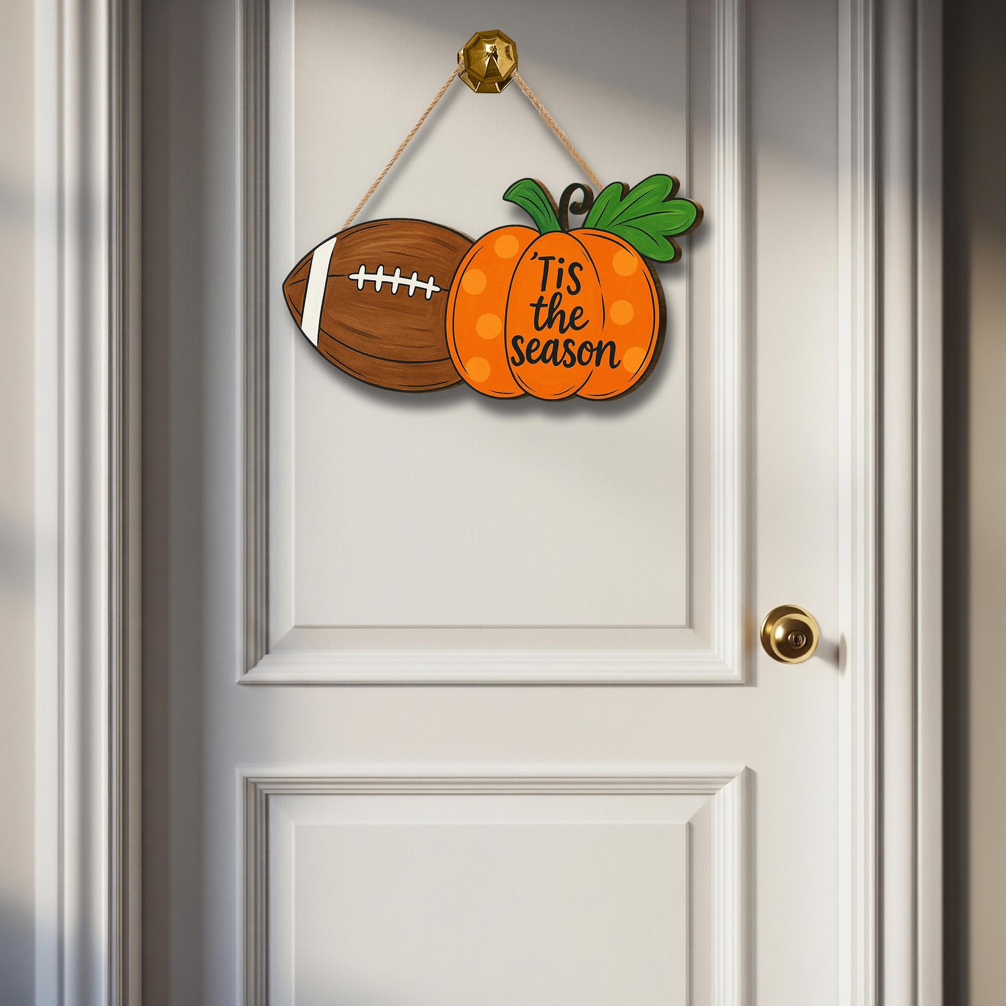 Fall Football Door Sign – Pumpkin ‘Tis the Season Autumn Hanging Decor for Front Door, Porch, or Entryway