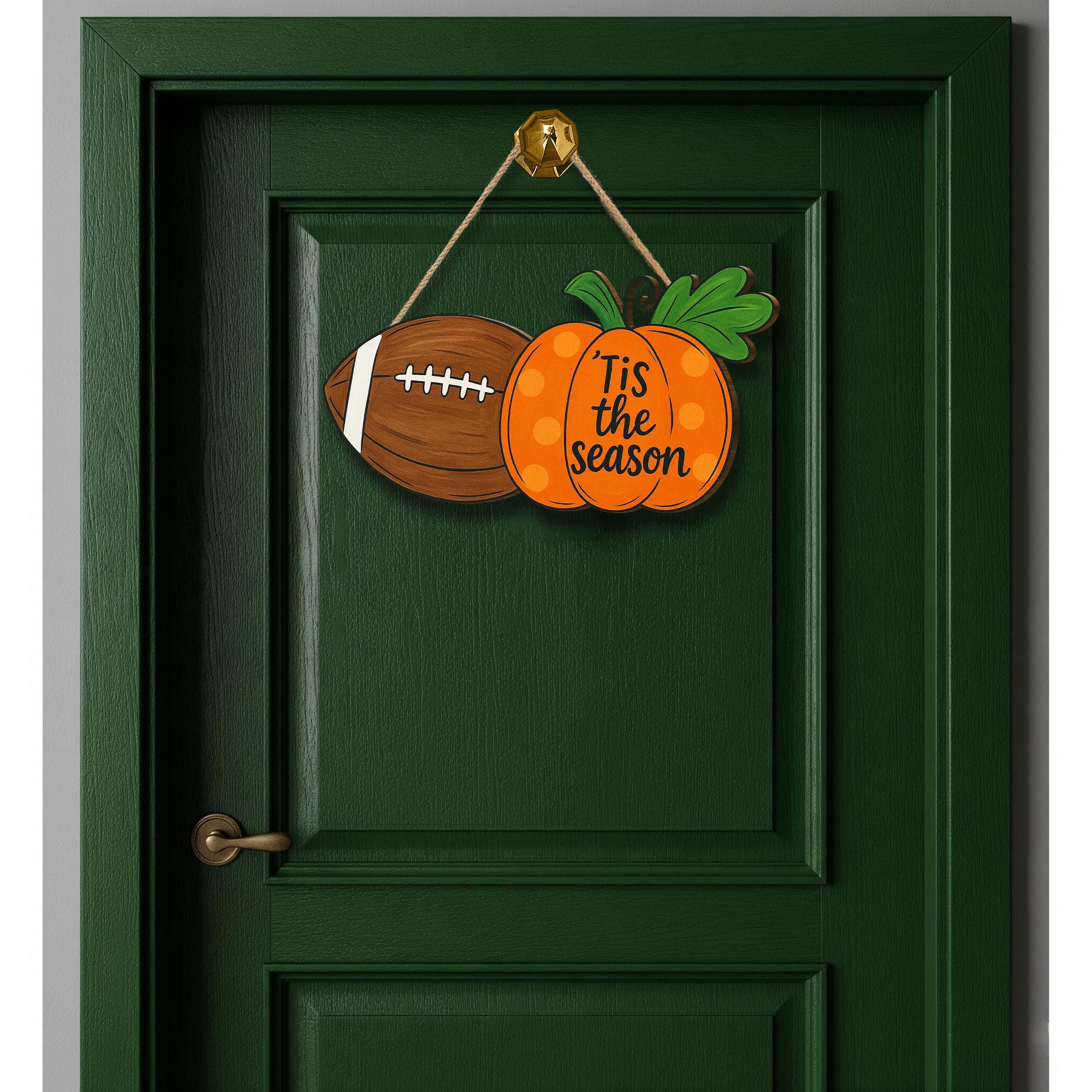 Fall Football Door Sign – Pumpkin ‘Tis the Season Autumn Hanging Decor for Front Door, Porch, or Entryway