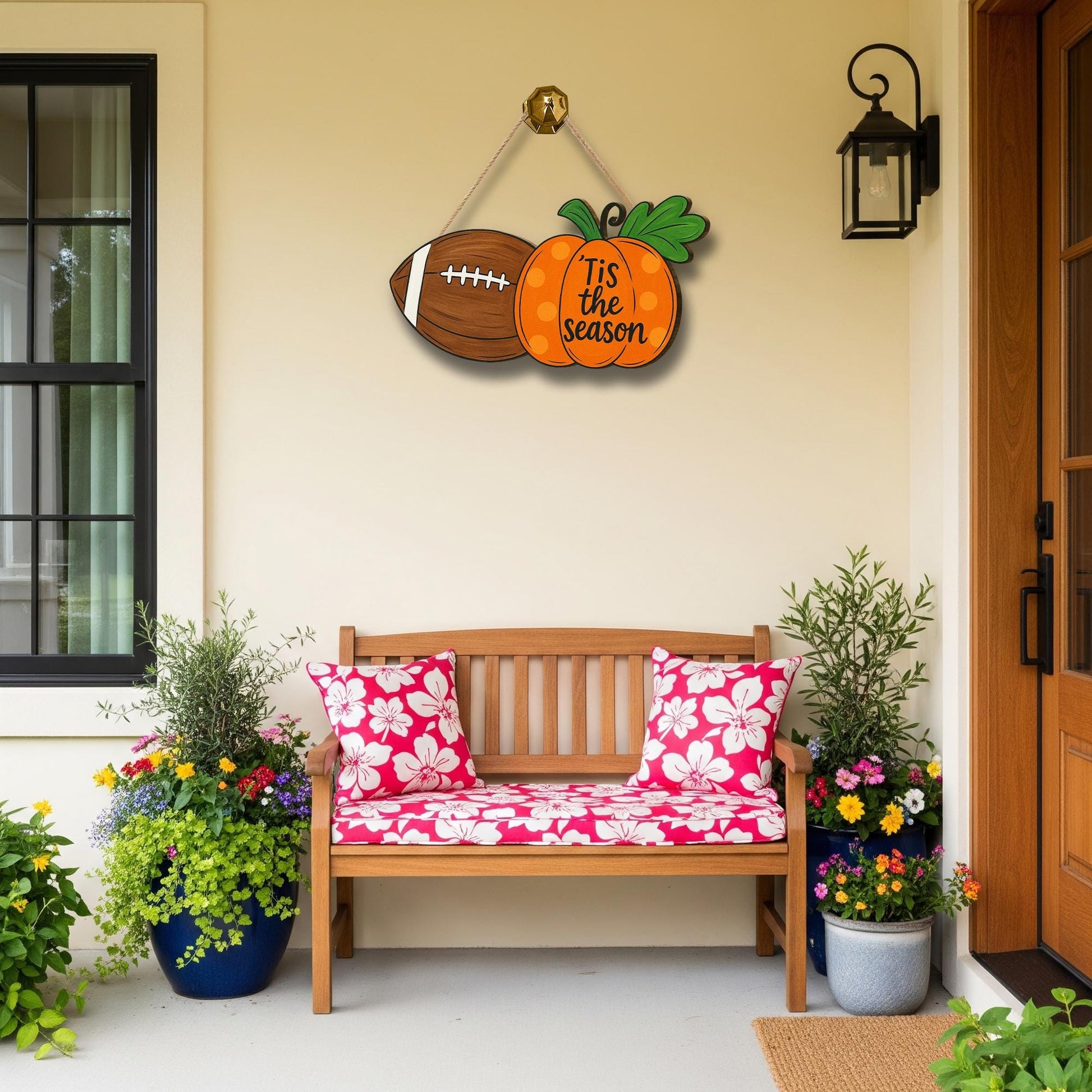 Fall Football Door Sign – Pumpkin ‘Tis the Season Autumn Hanging Decor for Front Door, Porch, or Entryway