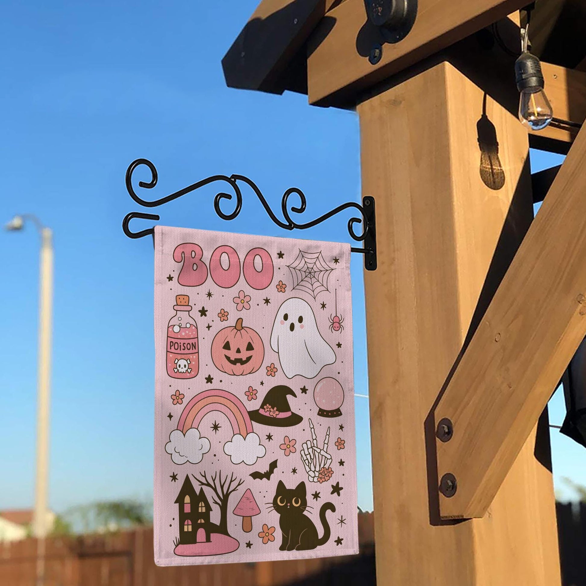 Pastel Cute Halloween “BOO” Garden Flag | Ghost Pumpkin Cat Witch Hat Decor