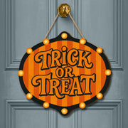 Trick or Treat Door Sign – Light-Up Halloween Hanging Decor for Porch, Front Door, or Indoor Wall Display