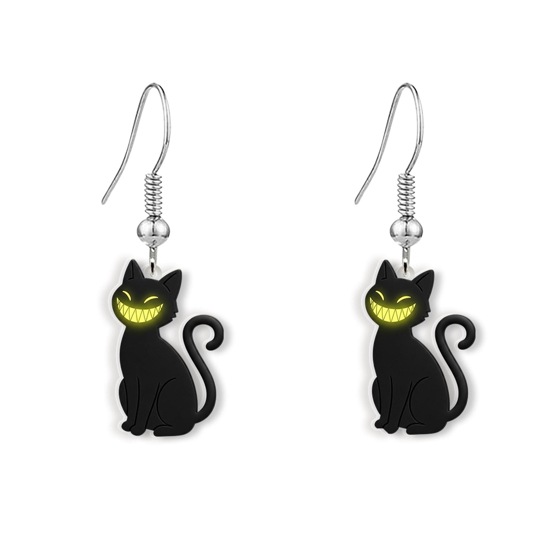 Black Cat Earrings with Creepy Smile, Halloween Acrylic Dangle Earrings, Spooky Cat Jewelry, Cute Goth Cat Earrings, Fall Accessory