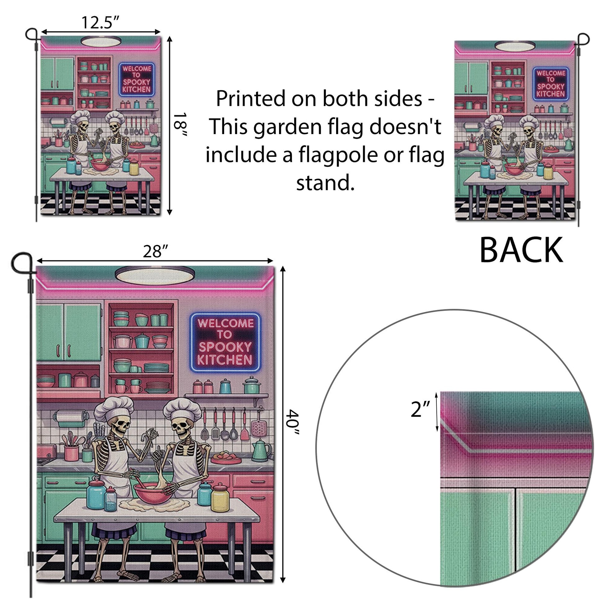 Spooky Kitchen Skeleton Flag – Funny Halloween Garden Flag for Chefs, Bakers & Cooks, Skeleton Decor for Yard or Patio, Fall Outdoor Sign