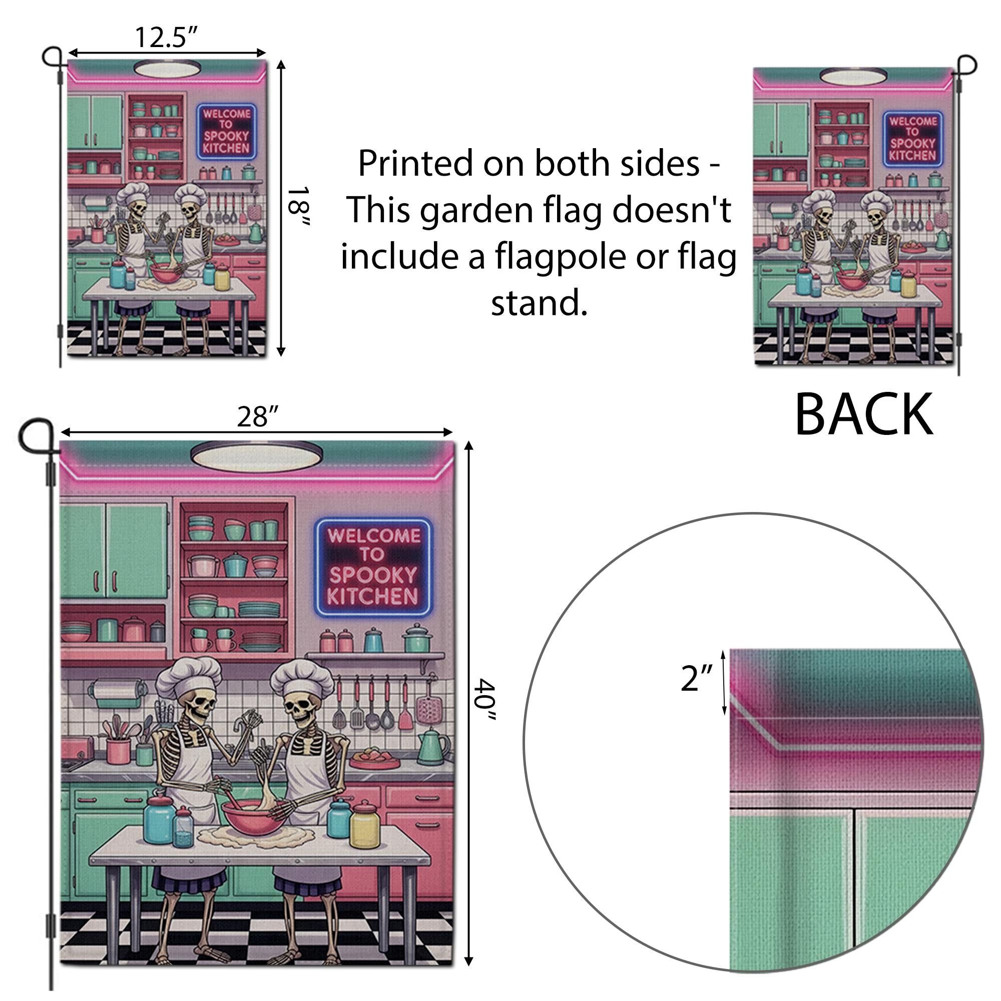 Spooky Kitchen Skeleton Flag – Funny Halloween Garden Flag for Chefs, Bakers & Cooks, Skeleton Decor for Yard or Patio, Fall Outdoor Sign