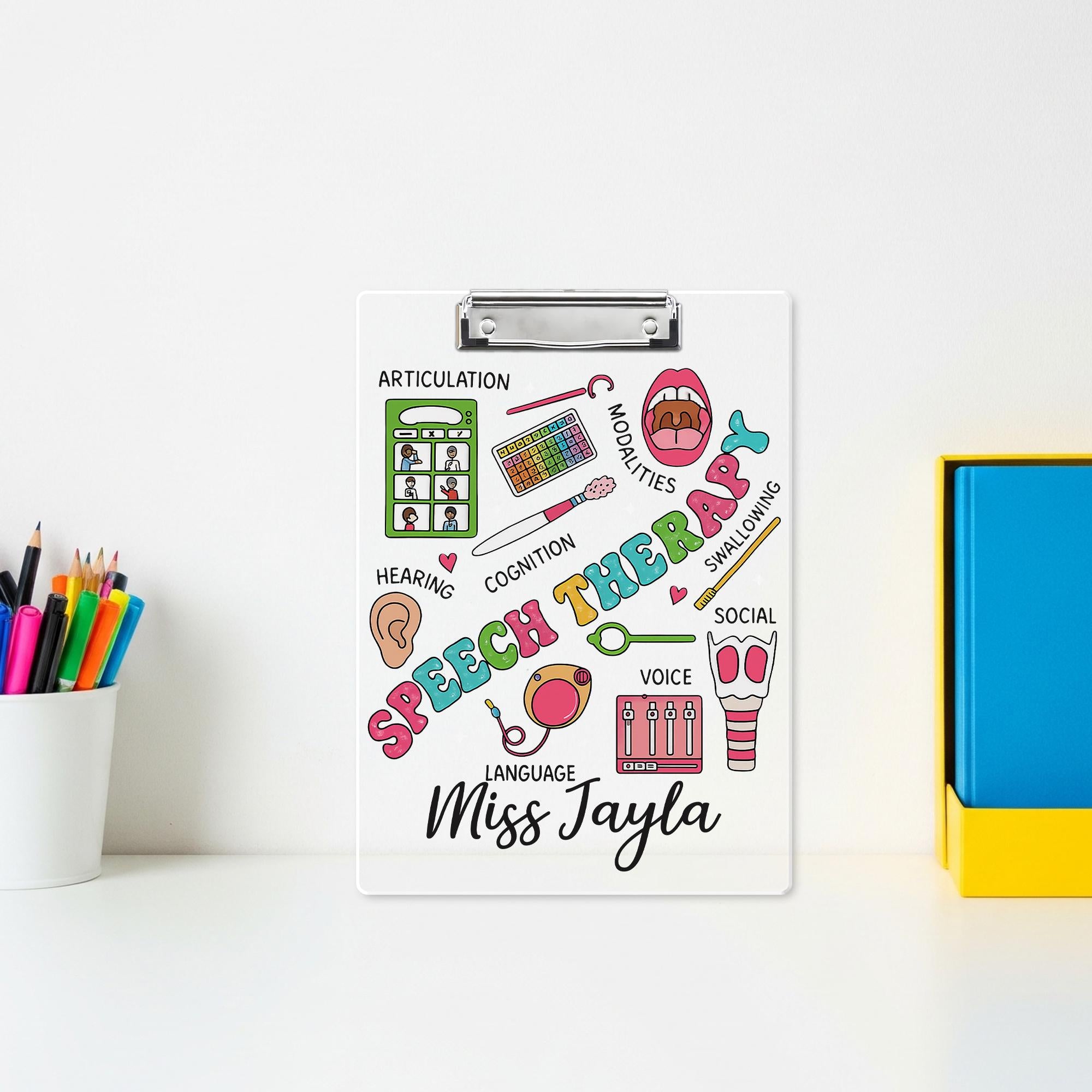 Personalized Speech Therapy Clipboard for SLP, Custom Name Gift for Speech Language Pathologist, SLPA Clinical School Office Accessory
