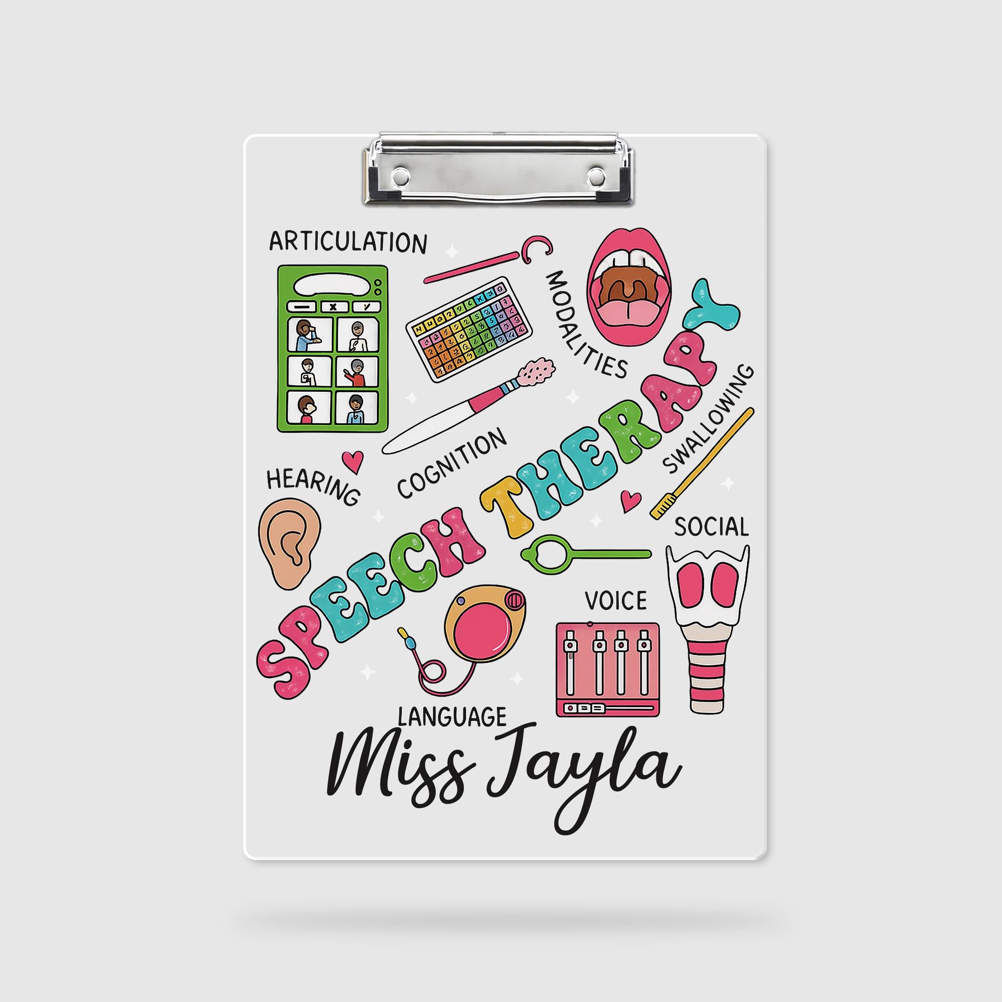 Personalized Speech Therapy Clipboard for SLP, Custom Name Gift for Speech Language Pathologist, SLPA Clinical School Office Accessory