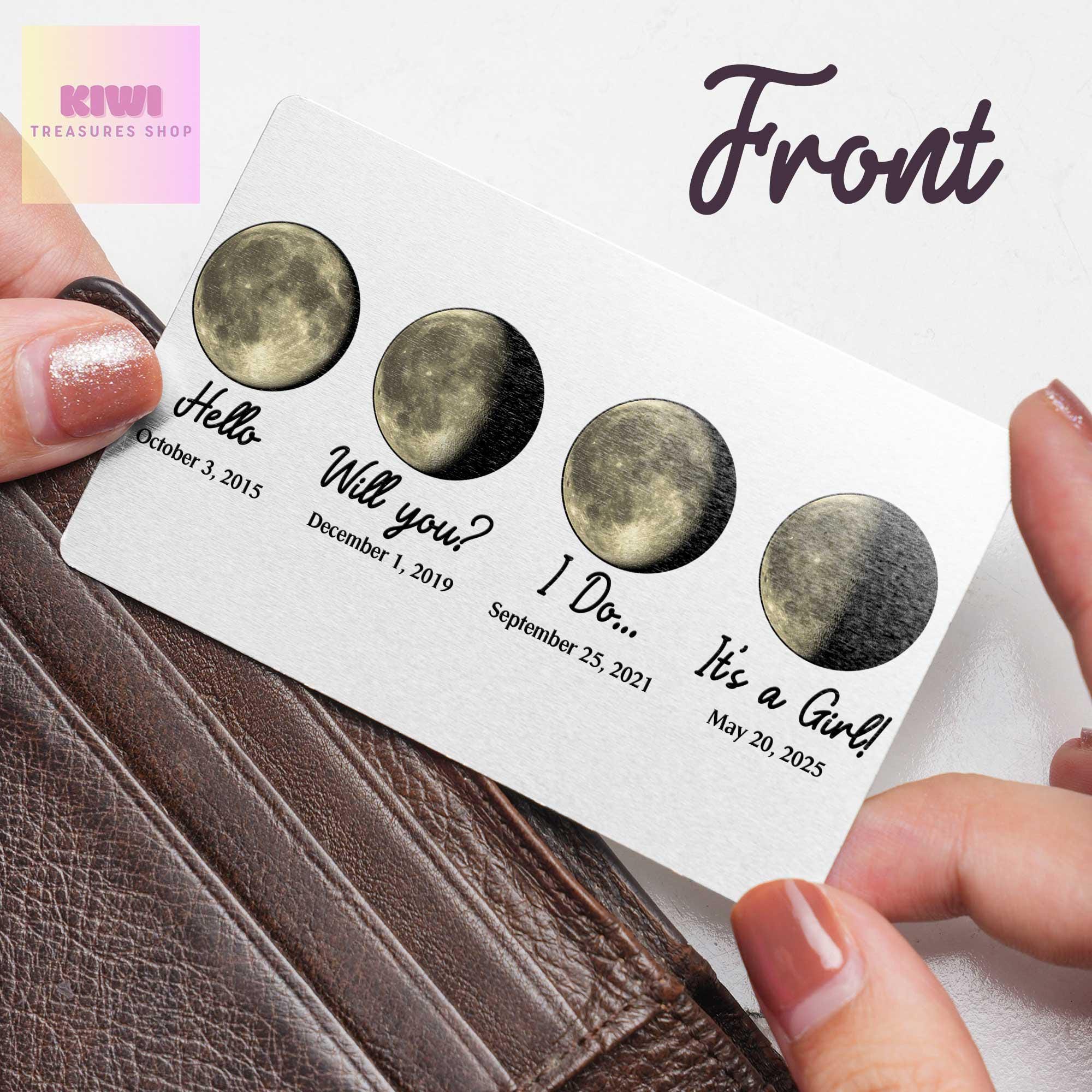 Custom Moon Phase Anniversary Gift, Personalized Wallet Card for Couples, Wedding Date Moon Card, Milestone Keepsake