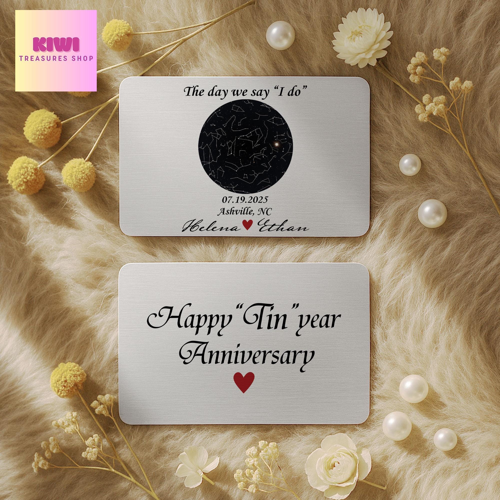 Custom Star Map Tin Anniversary Gift, Tin Year Wedding Metal Card, Personalized Constellation Date Keepsake for Him or Her