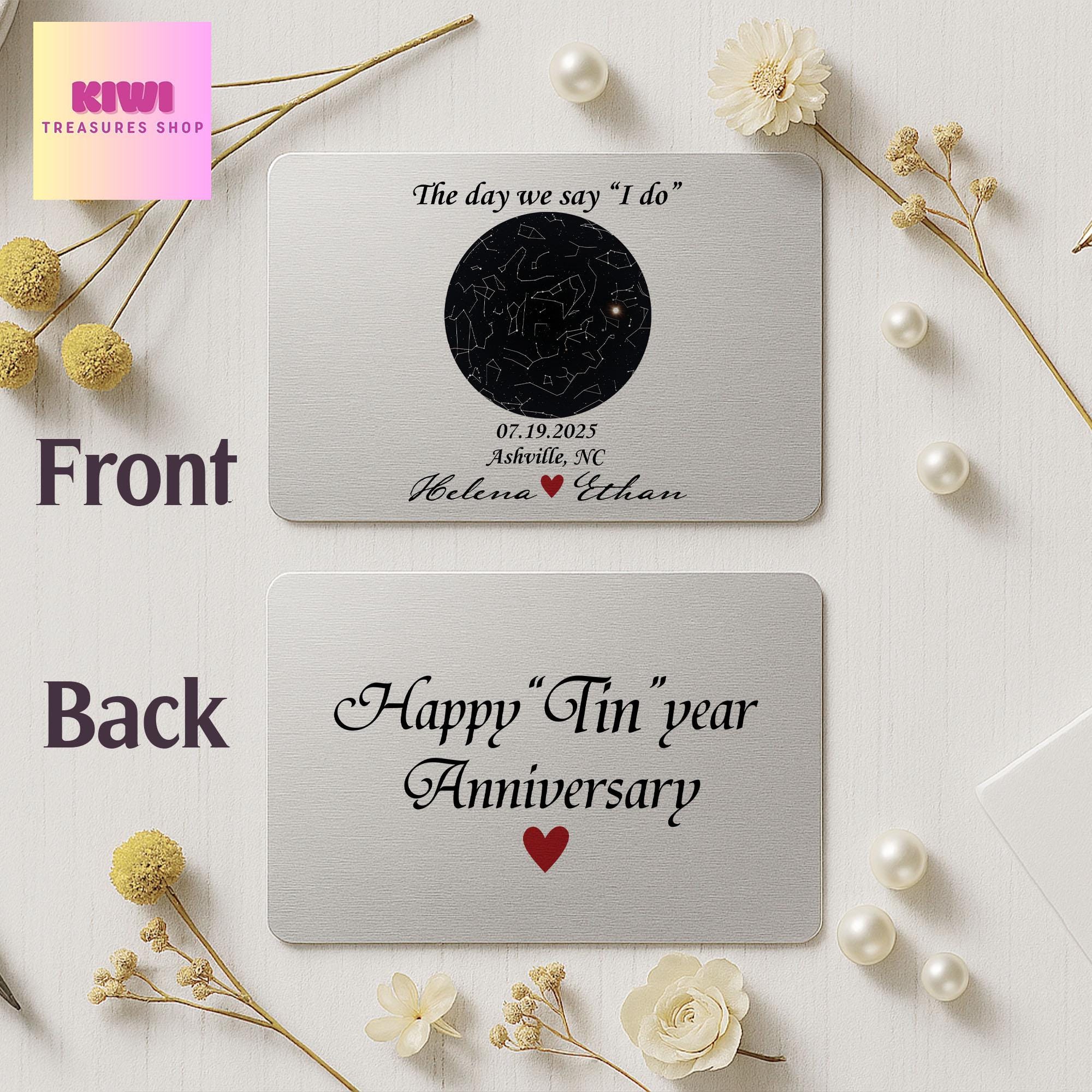 Custom Star Map Tin Anniversary Gift, Tin Year Wedding Metal Card, Personalized Constellation Date Keepsake for Him or Her