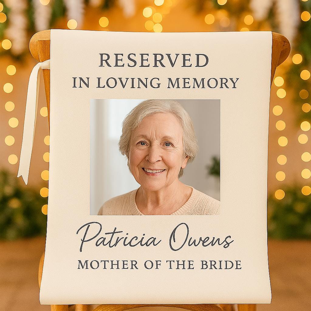 Wedding Memorial Chair Sign, In Loving Memory Photo Banner, Custom Reserved Seat for Loved One, Personalized Remembrance Wedding Decor
