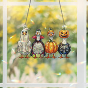 Halloween Goose Hologram Ornament – Cute Geese in Ghost, Pumpkin, Skeleton, Vampire Costumes – Funny Fall Window Charm, Halloween Home Decor