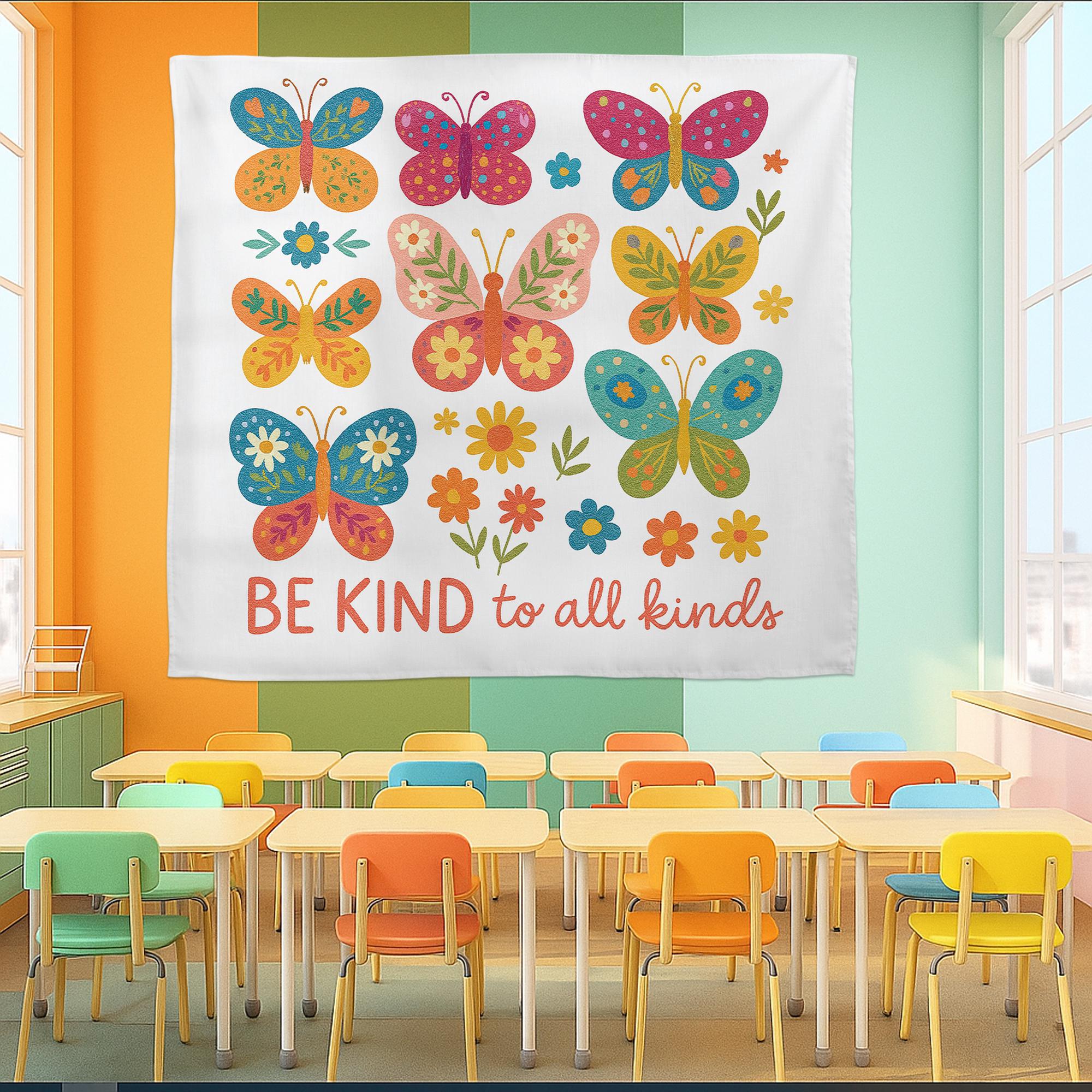 Be Kind to All Kinds Classroom Wall Decor, Colorful Butterfly Poster for Teachers, Kids Room, School, Counseling Office, Kindness Classroom