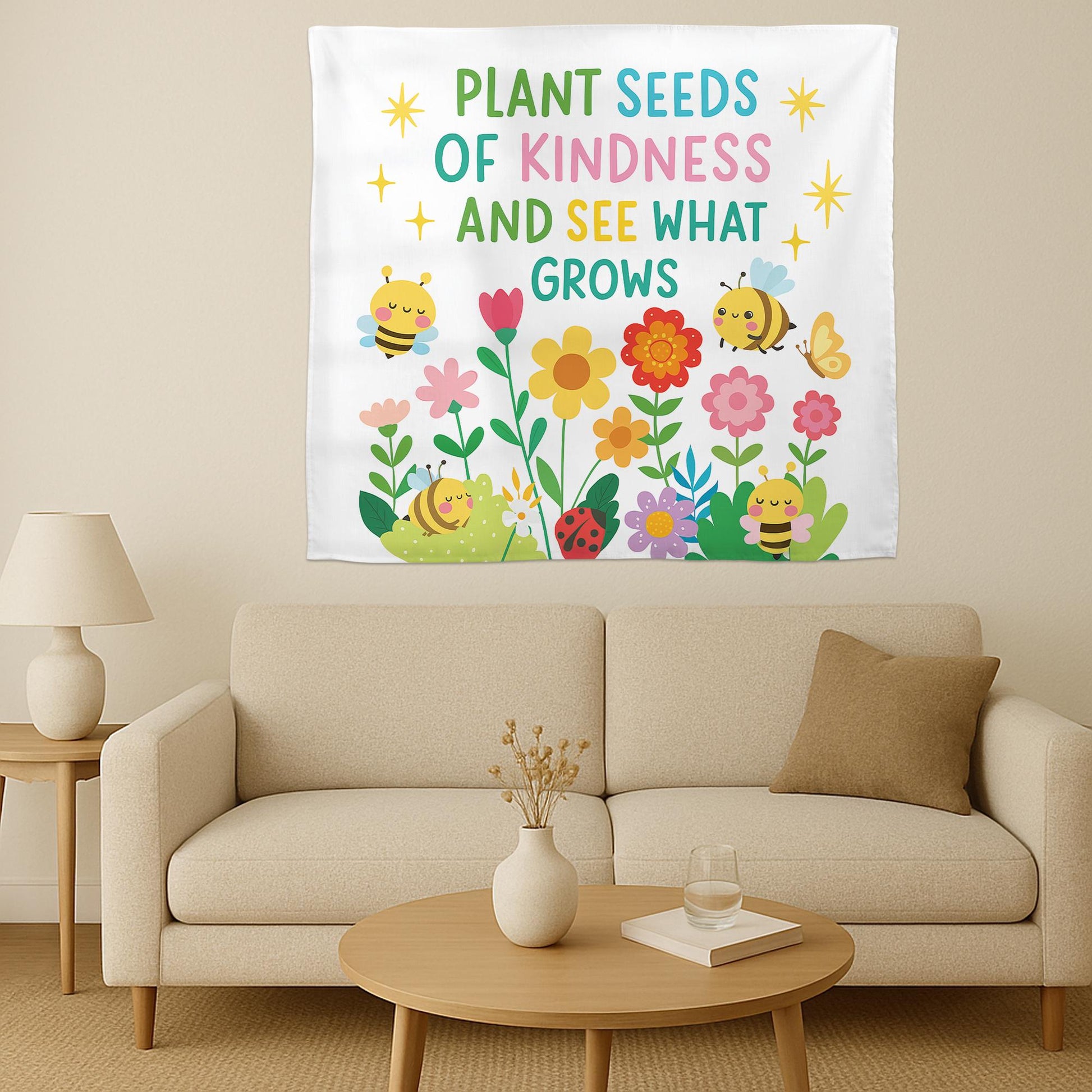 Plant Seeds of Kindness Classroom Wall Decor – Cute Bee and Flower Poster for Teachers, Kids Room, School or Counseling Office, School Art