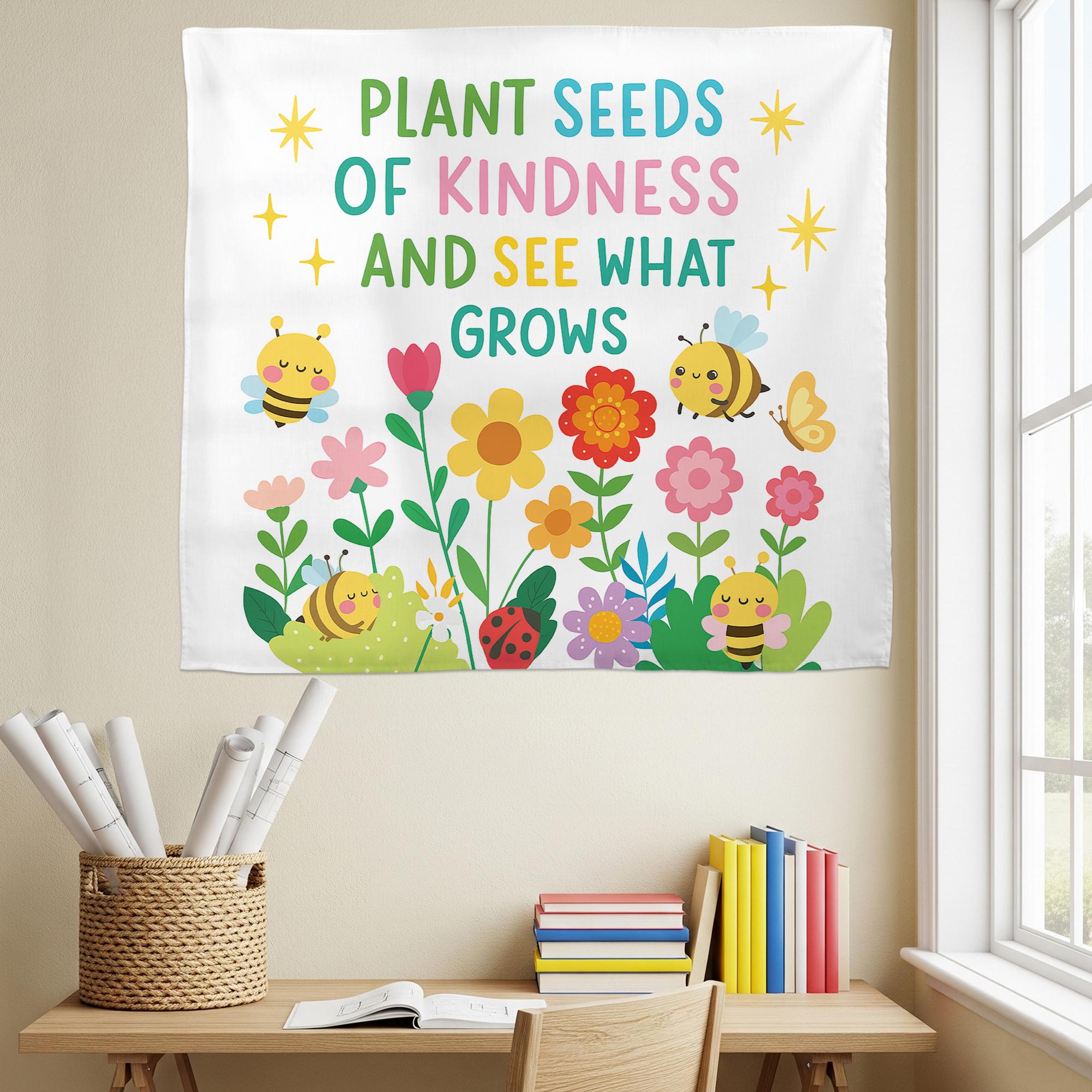 Plant Seeds of Kindness Classroom Wall Decor – Cute Bee and Flower Poster for Teachers, Kids Room, School or Counseling Office, School Art