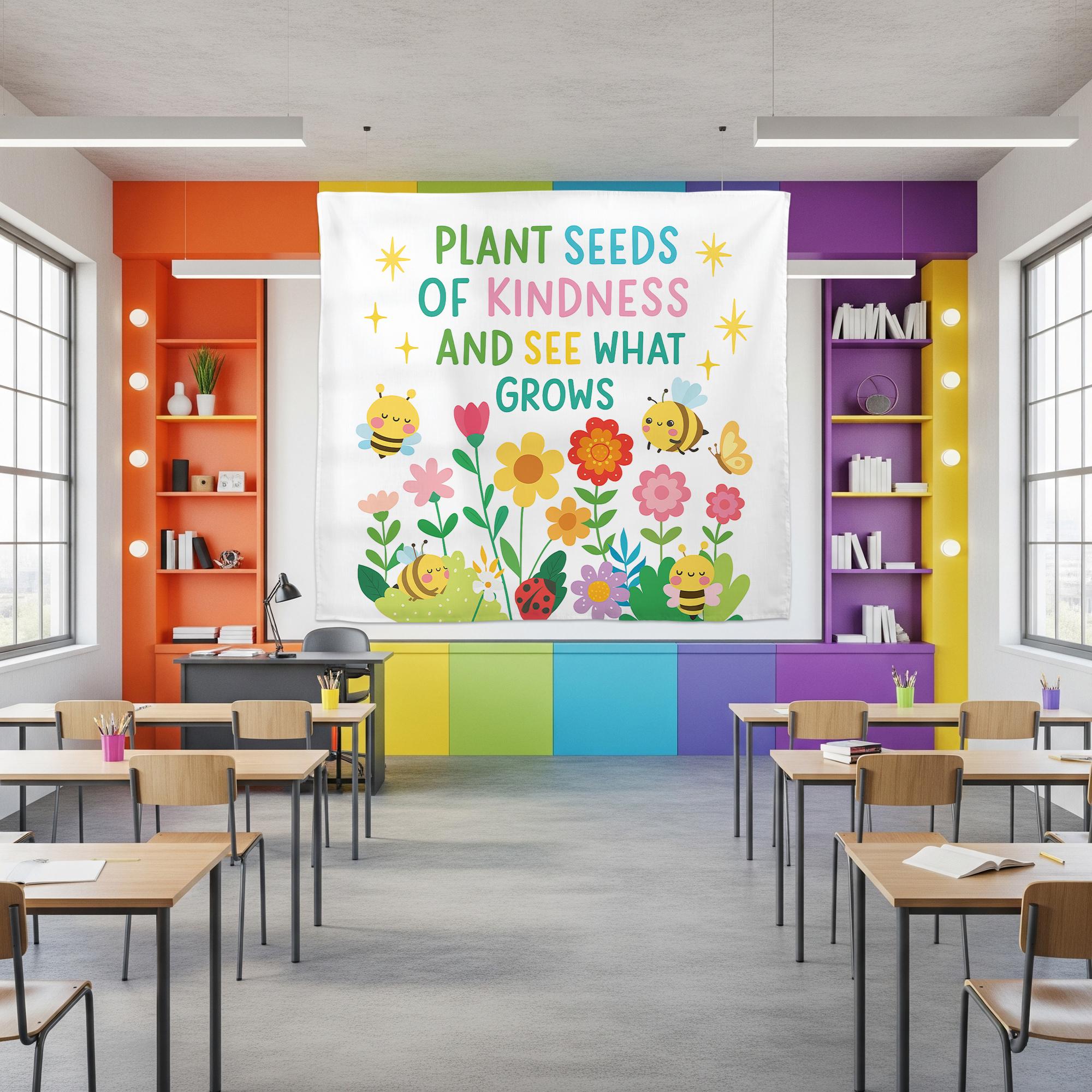 Plant Seeds of Kindness Classroom Wall Decor – Cute Bee and Flower Poster for Teachers, Kids Room, School or Counseling Office, School Art