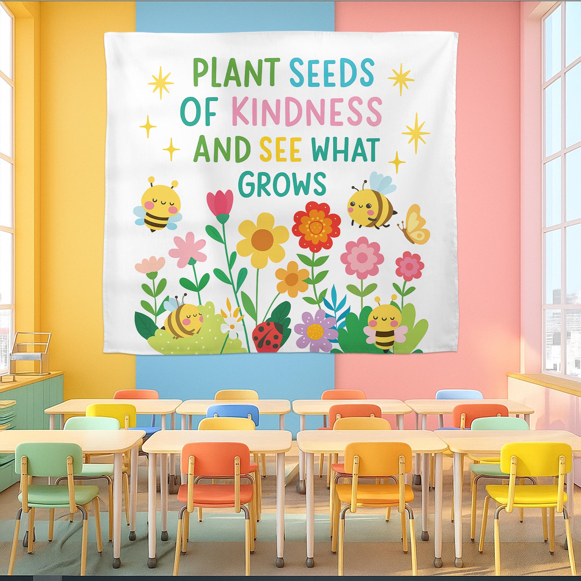 Plant Seeds of Kindness Classroom Wall Decor – Cute Bee and Flower Poster for Teachers, Kids Room, School or Counseling Office, School Art