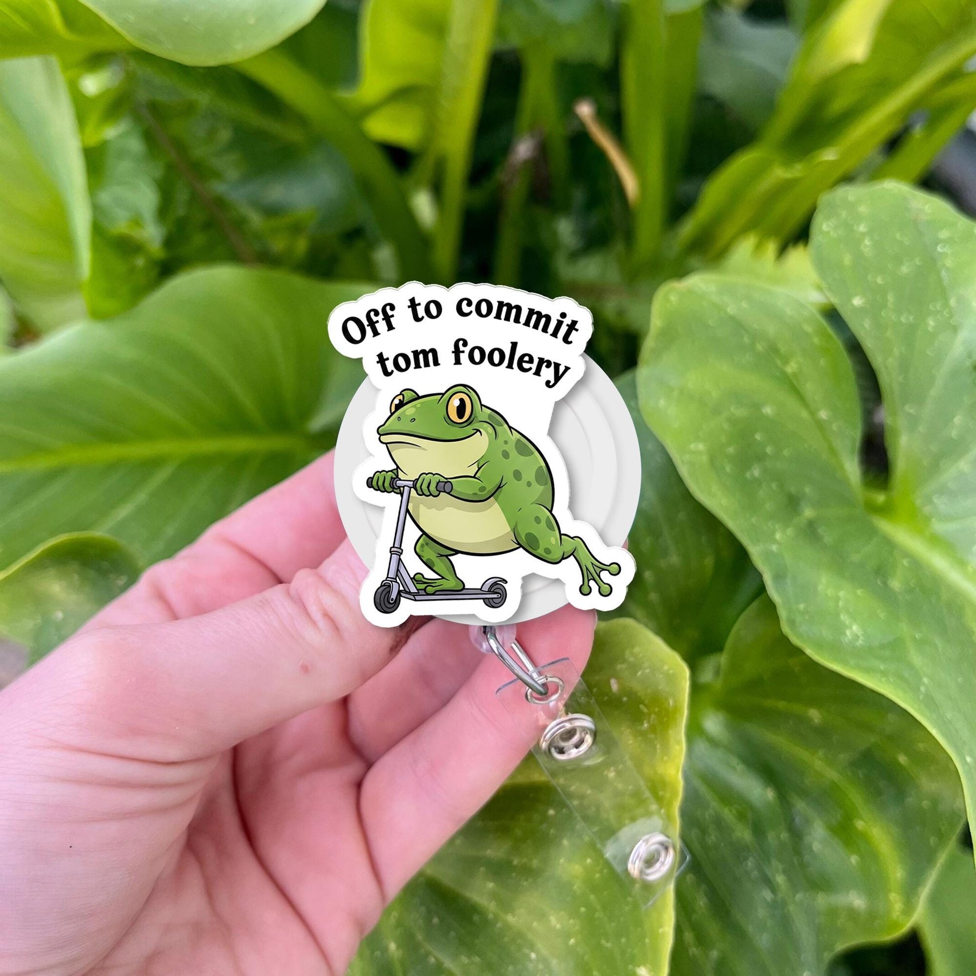 Funny Frog Badge Reel, Off to Commit Tom Foolery ID Clip, Quirky Nurse Badge, Scooter Frog Badge Holder, Vet Tech Gift Idea