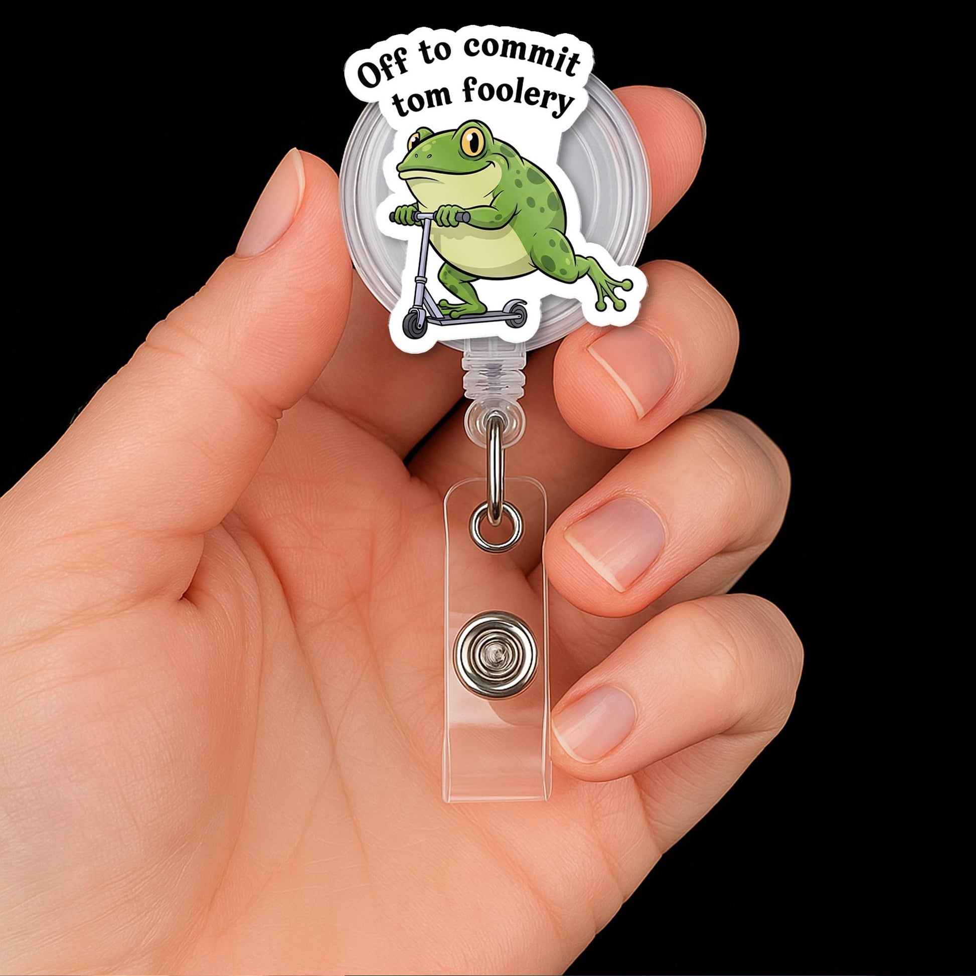 Funny Frog Badge Reel, Off to Commit Tom Foolery ID Clip, Quirky Nurse Badge, Scooter Frog Badge Holder, Vet Tech Gift Idea