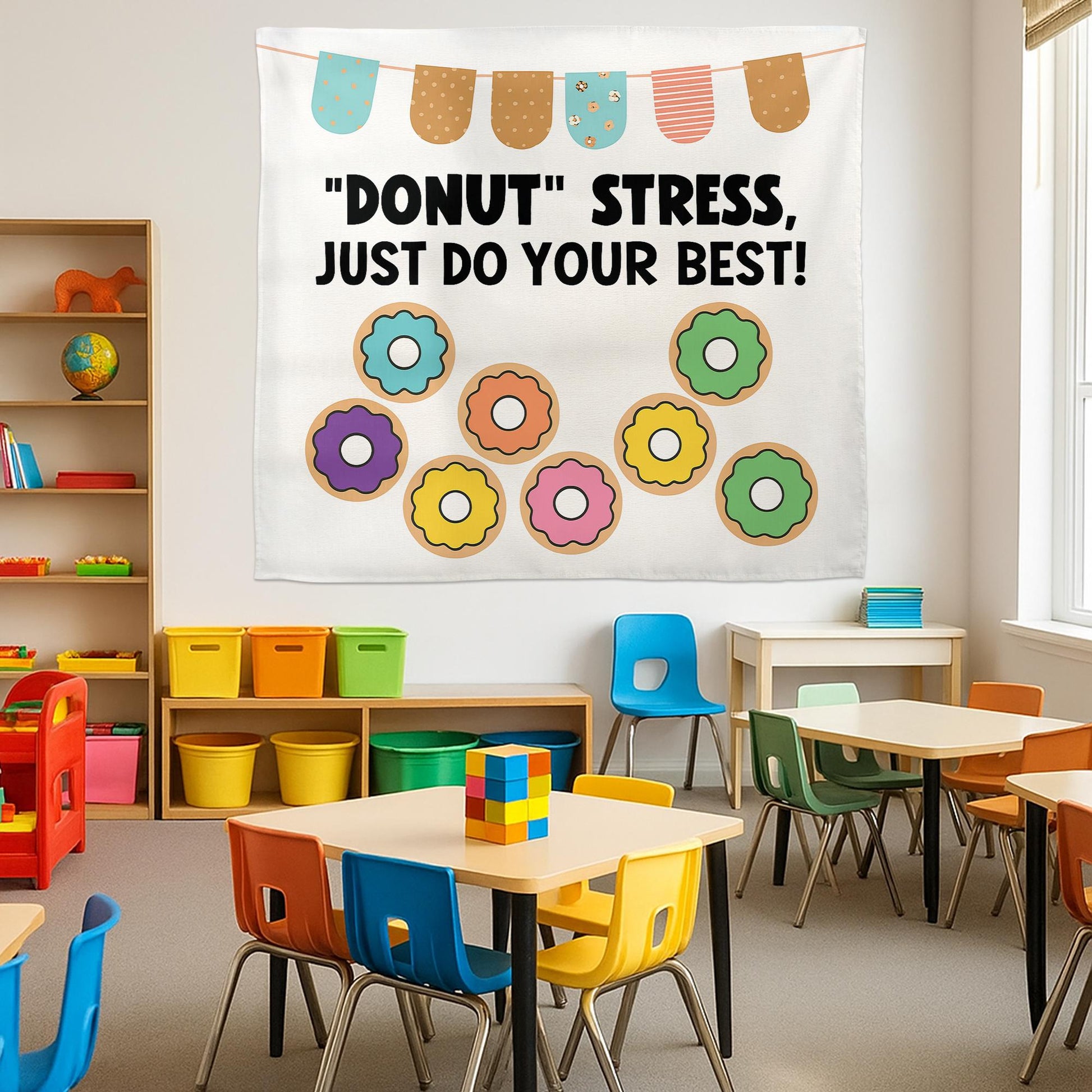 Donut Stress Classroom Wall Decor – Funny Motivational Poster for Teachers, Kids Room, School Office or Testing Encouragement, Teacher Decor