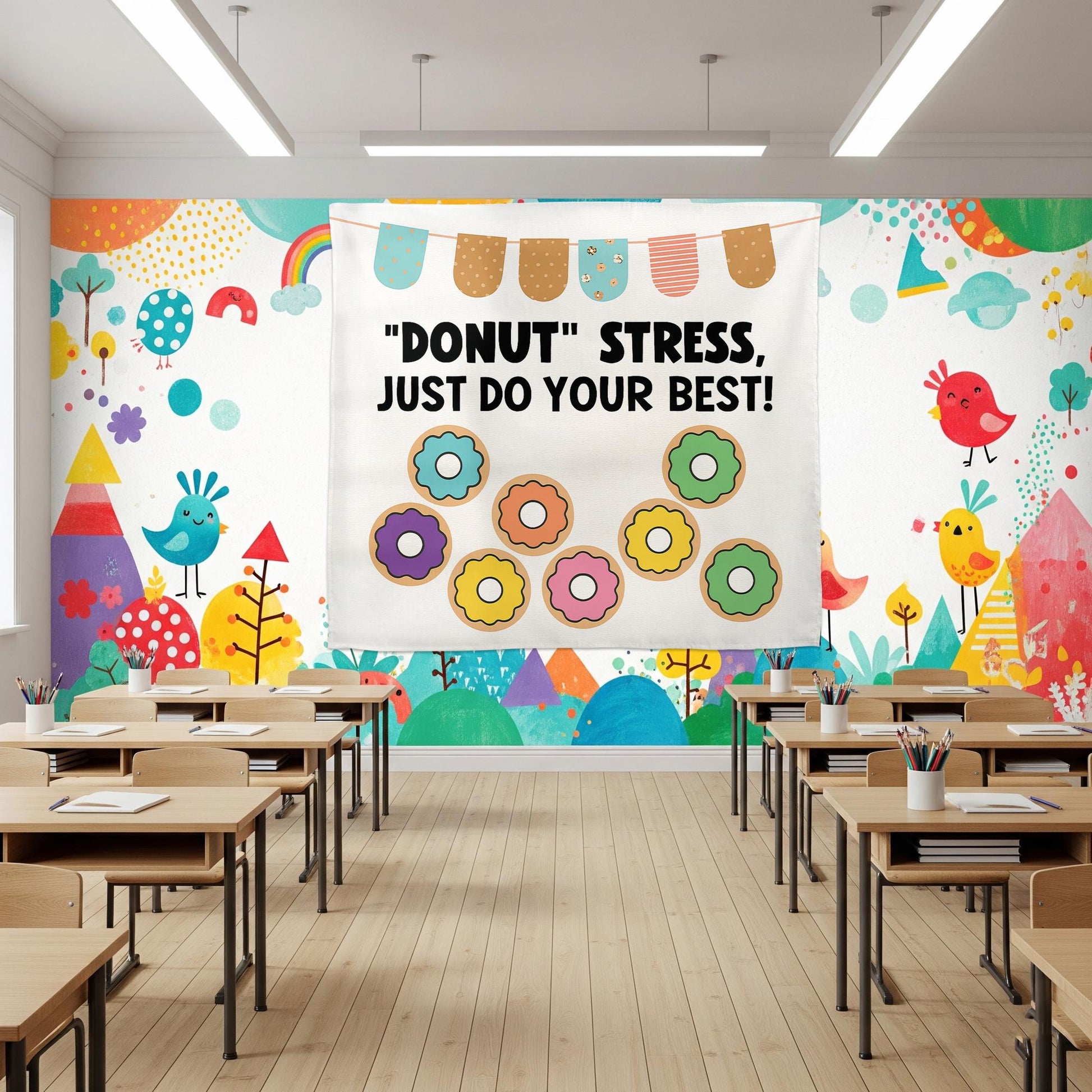 Donut Stress Classroom Wall Decor – Funny Motivational Poster for Teachers, Kids Room, School Office or Testing Encouragement, Teacher Decor