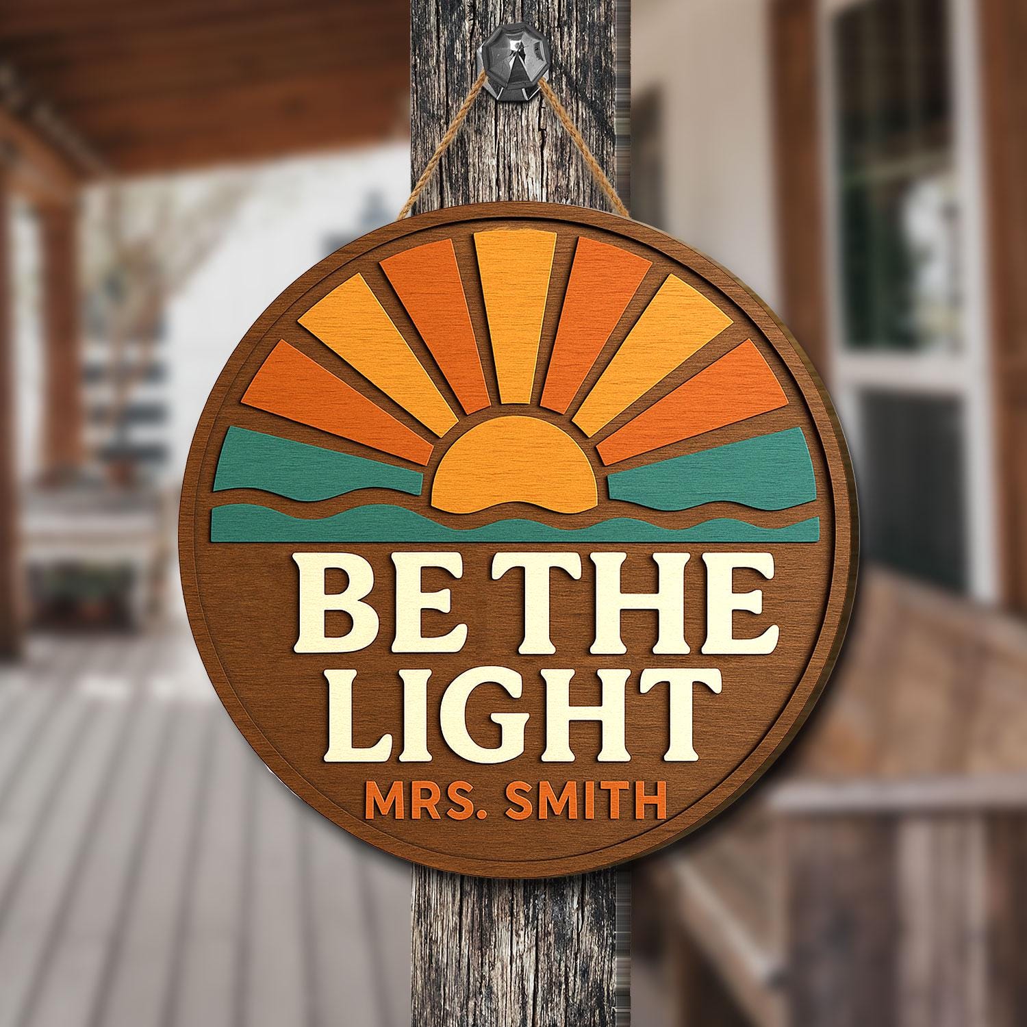 Personalized Teacher Door Sign - Be The Light Wooden Classroom Decor - Christian Teacher Gift - Custom Name Sunflower Sign - Back to School