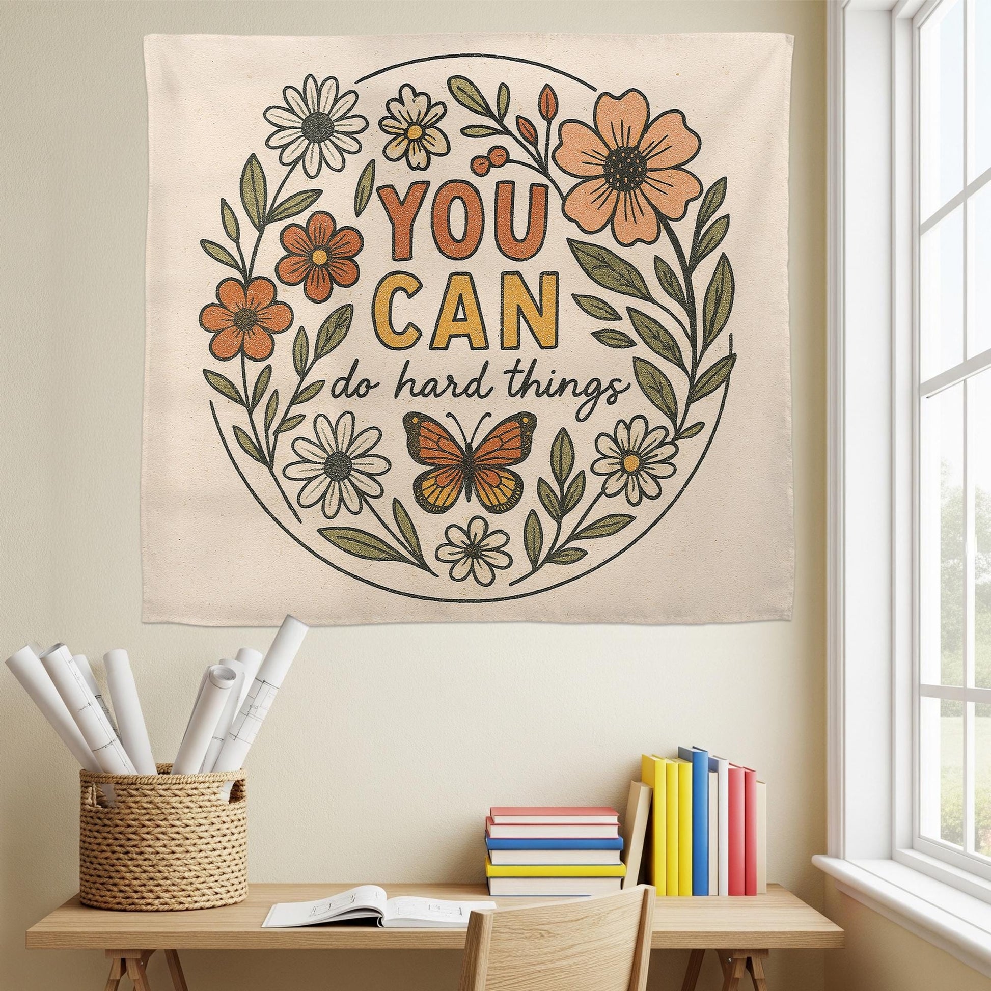You Can Do Hard Things Classroom Wall Decor – Motivational Floral Poster for Teachers, Students, Kids Room or Counseling Office, School Art