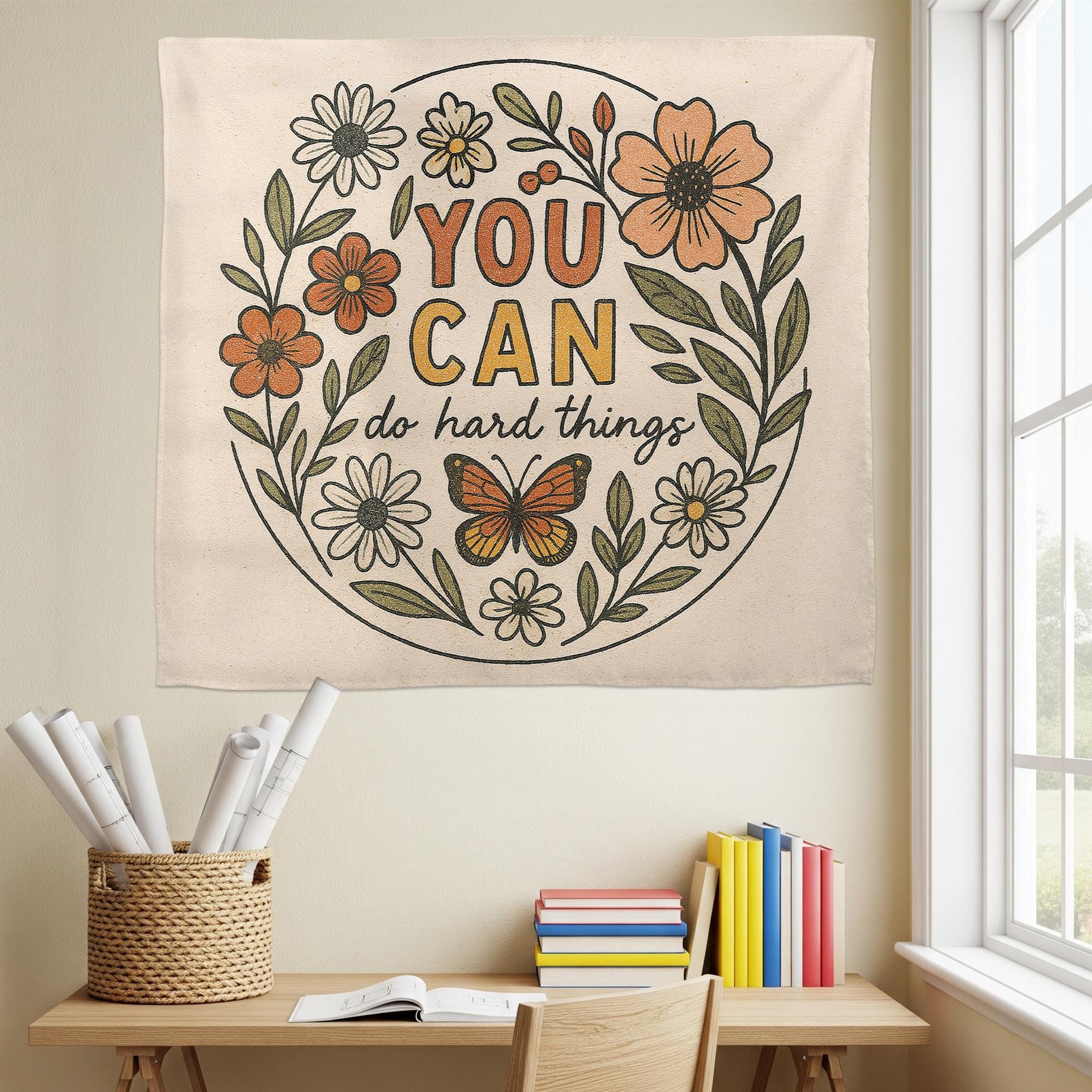 You Can Do Hard Things Classroom Wall Decor – Motivational Floral Poster for Teachers, Students, Kids Room or Counseling Office, School Art
