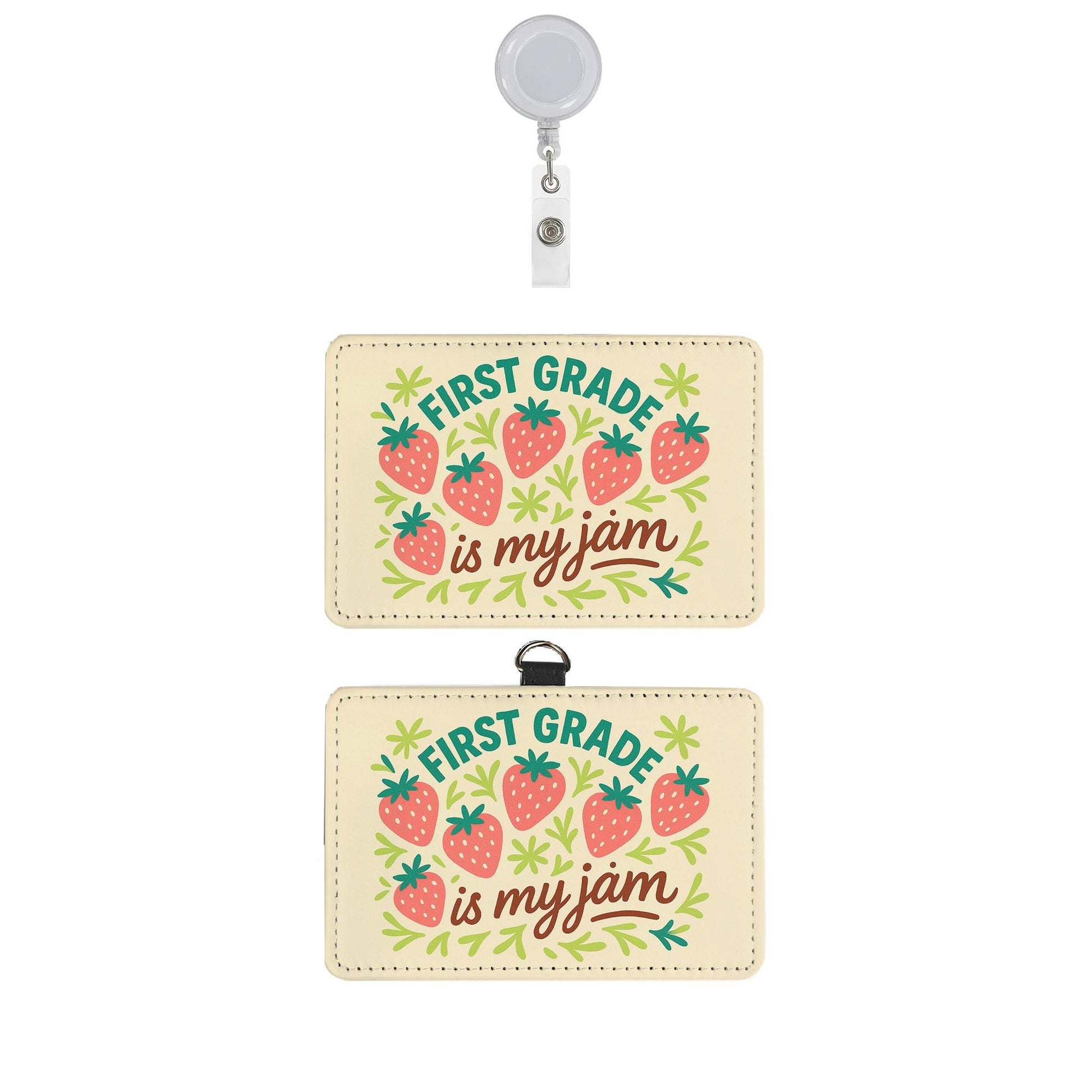 First Grade Is My Jam Badge Holder, Cute Teacher ID Holder, Strawberry Lanyard Card Case, Back to School Gift for Educators